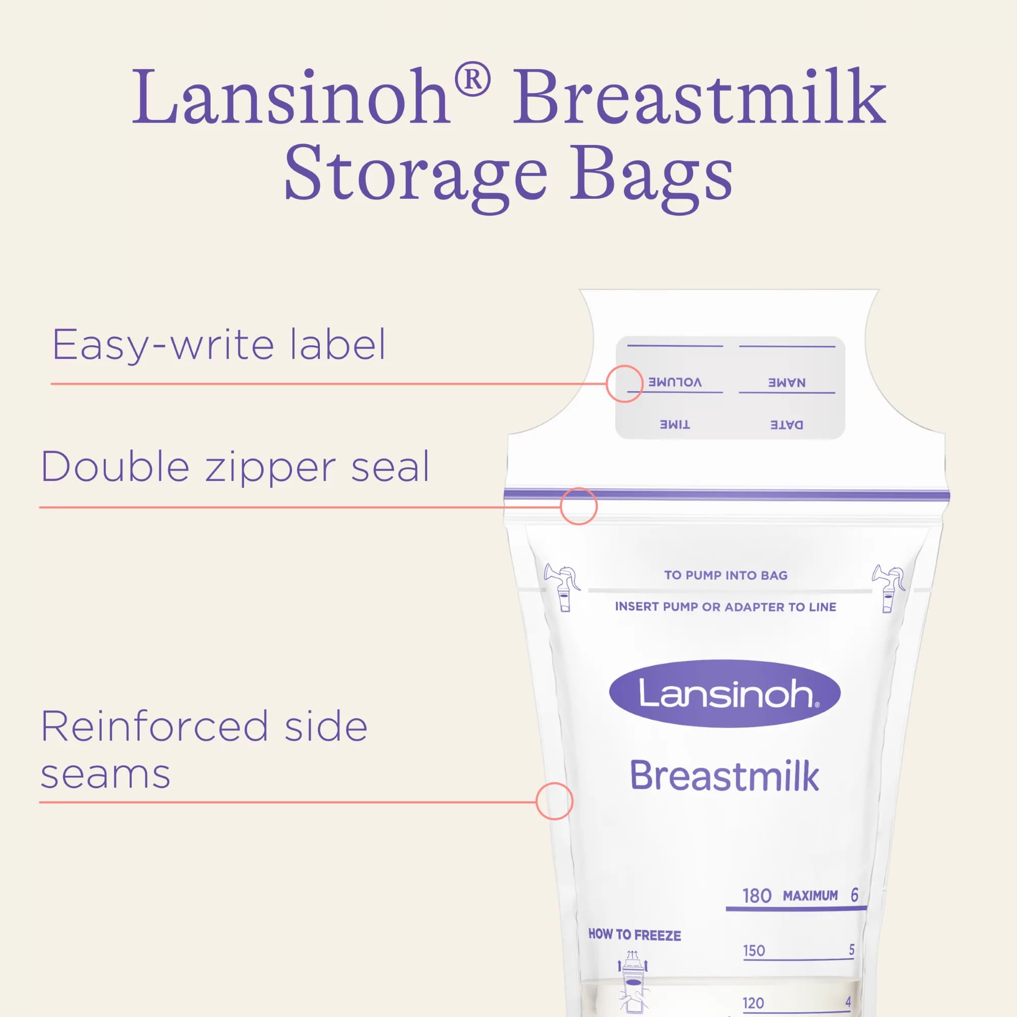 Lansinoh Breastmilk Storage Bags - 25 Count (2 Pack) - BPA Free, Leak Proof Breast Milk Freezer Bags for Nursing Moms - Perfect for Pumping, Storing & Organizing Breast Milk