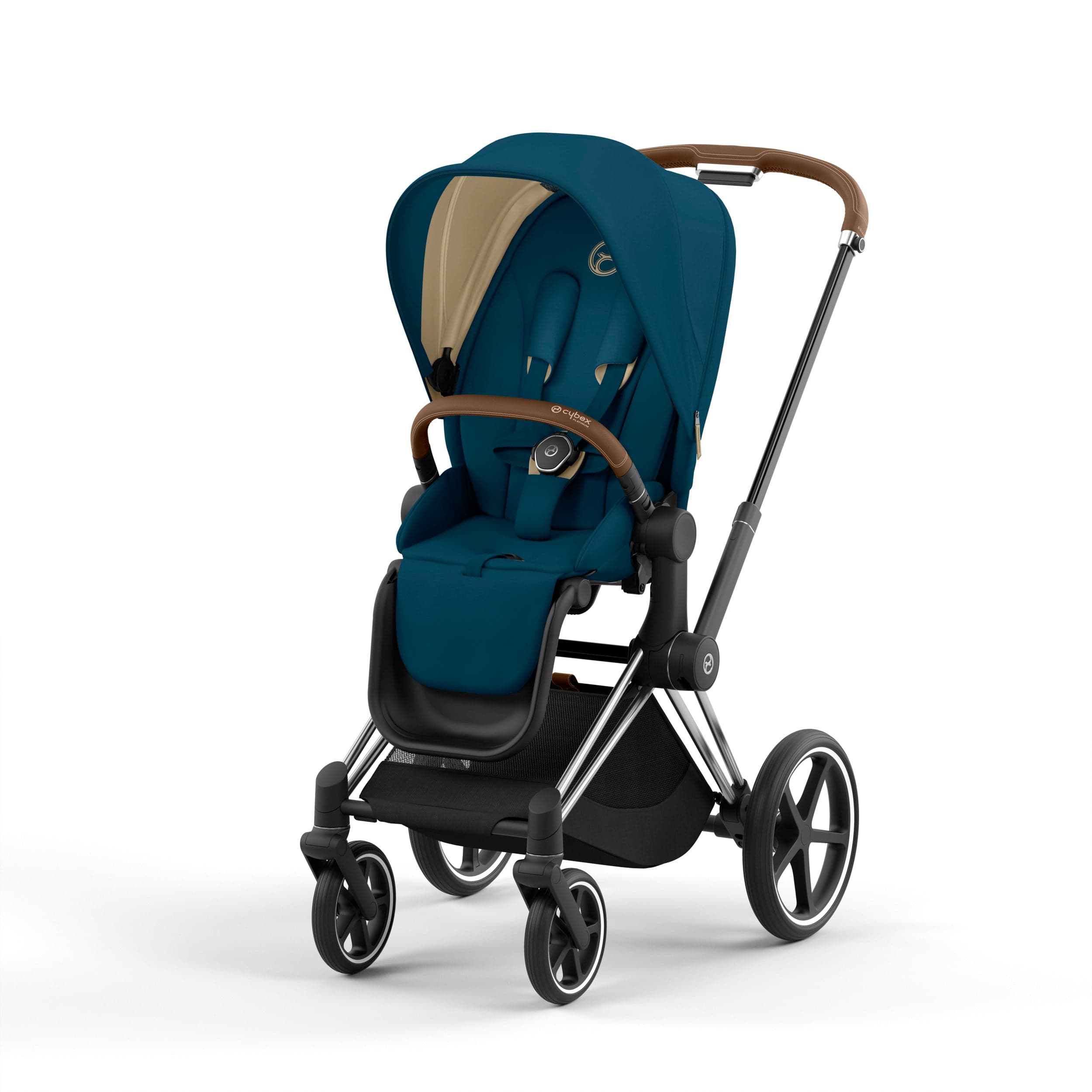 Cybex Priam 4 Complete Luxury Baby Stroller - Chrome/Brown - Premium Travel System for Newborns to Toddlers - Perfect for City Walks, Shopping & Family Outings