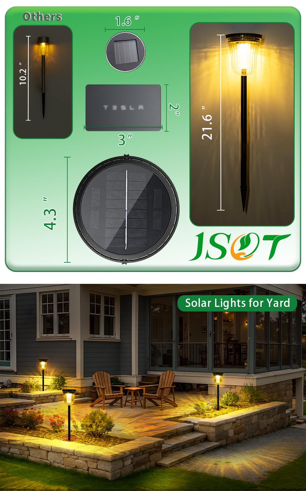 JSOT 4 Pack Solar Pathway Lights Outdoor Waterproof - IP65 Rated Solar Walkway Lights for Garden, Driveway, Sidewalk & Landscape - 2 Brightness Modes (Warm White & Cool White) - Perfect for Evening Outdoor Lighting & Home Decoration