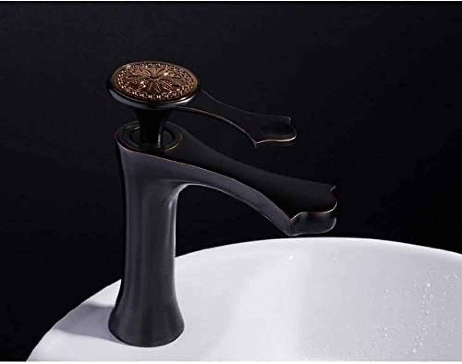 CRJUS Vintage Copper Single Handle Kitchen Faucet - Black Deck Mounted Mixer Tap for Sink - Durable & Stylish for Modern & Farmhouse Kitchens