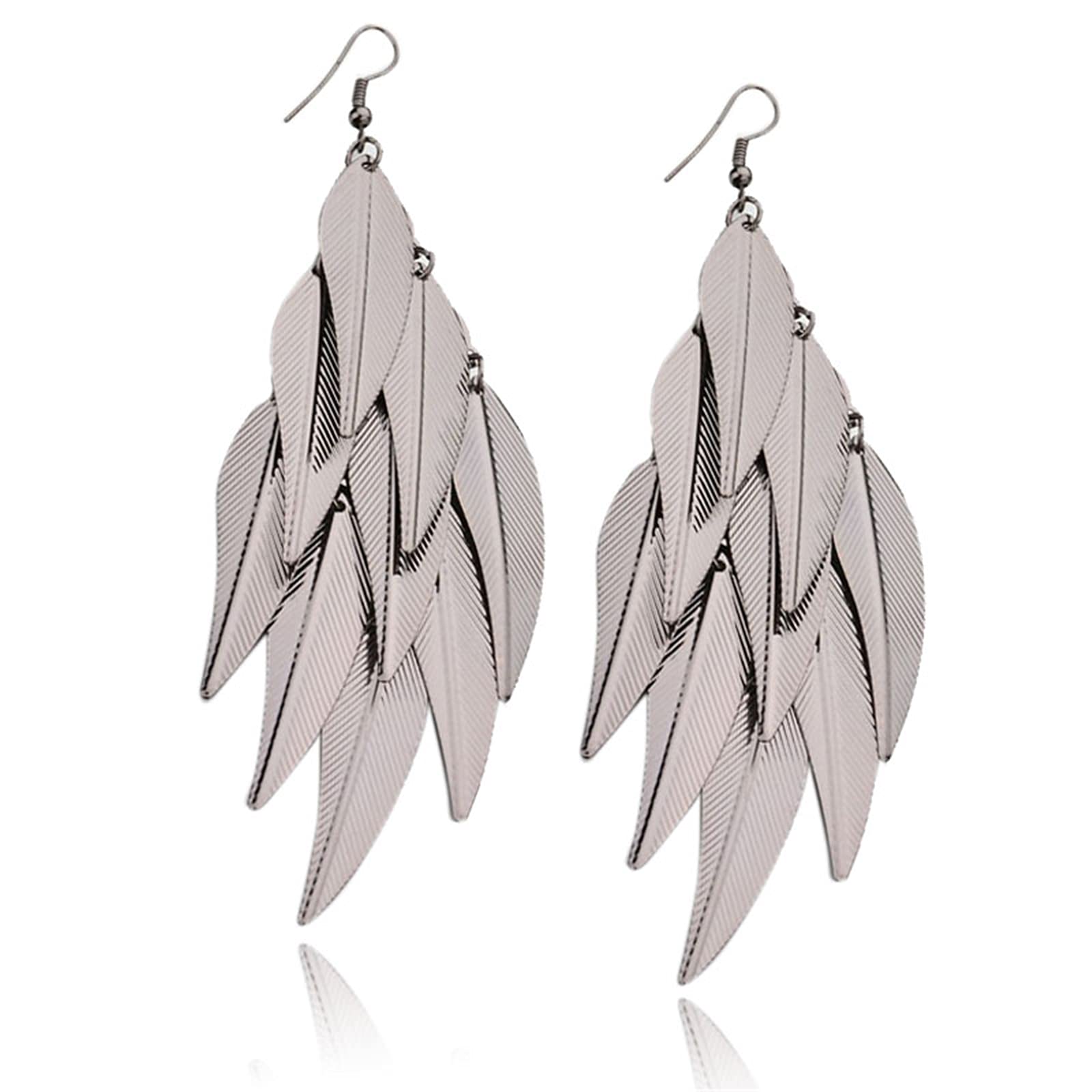 Elegant Gold Plated Feather & Leaf Dangle Earrings for Women - Vintage Baroque Style Multi-Layer Tassel Drop Earrings - Perfect for Valentine's Day, Birthday, Anniversary & Mother's Day Gifts - Great for Parties, Weddings and Special Occasions