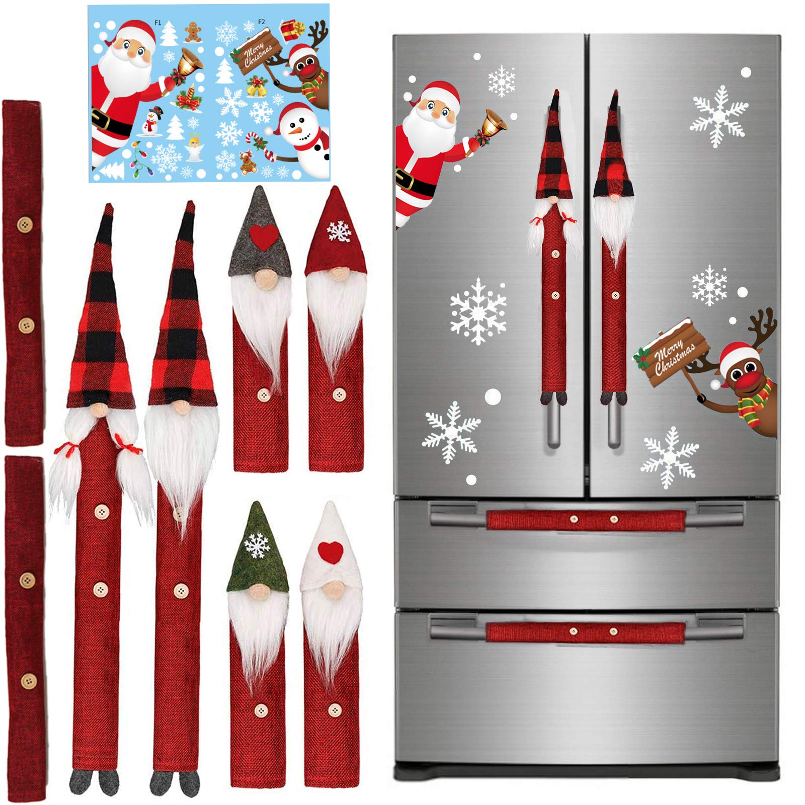 Festive Christmas Refrigerator Decorations Set - 8 Xmas Fridge Door Handle Covers & Snowman Stickers - Holiday Kitchen Decor for Microwave, Dishwasher & Fridge - Perfect for Home, Party & Gift Giving