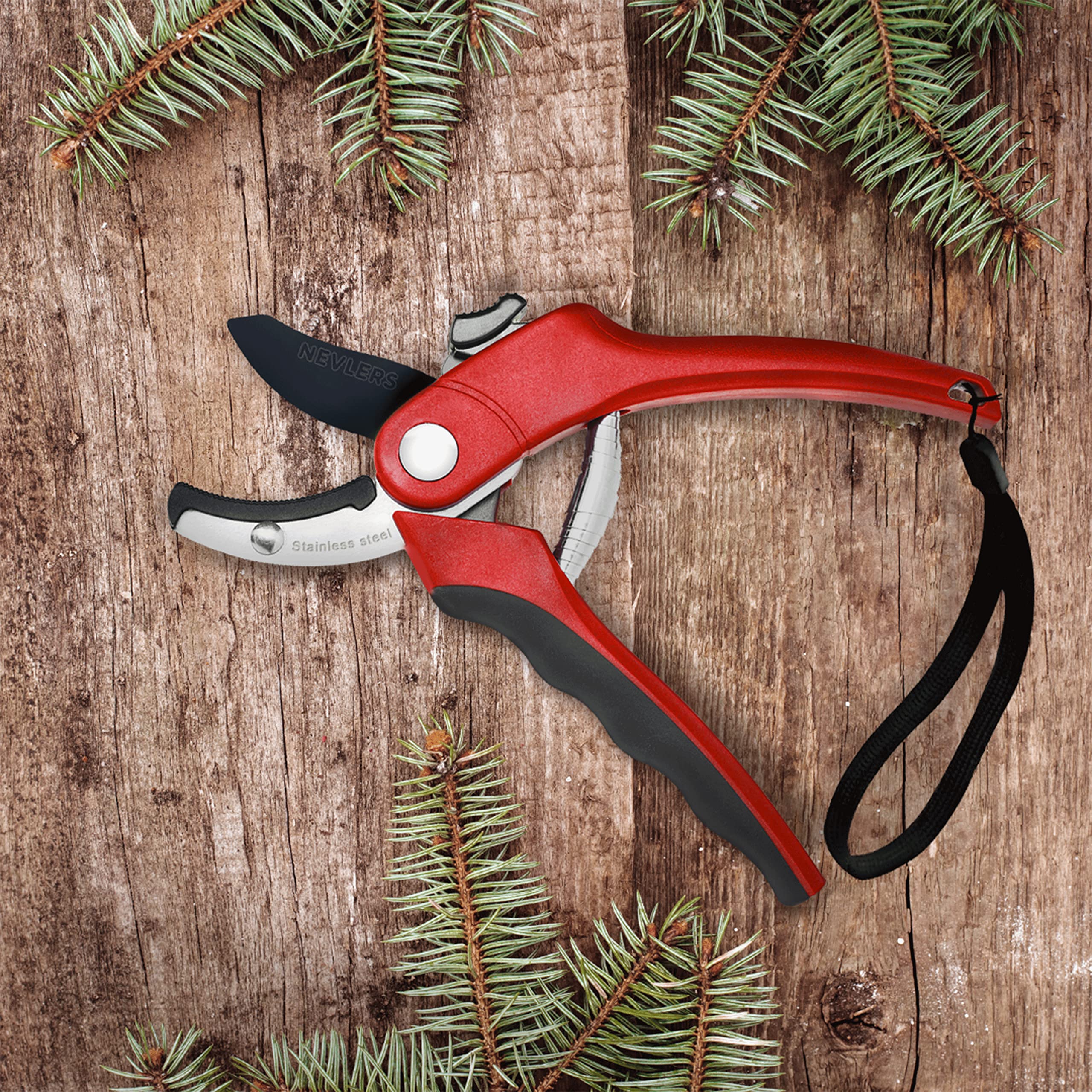 Nevlers 8 Inch Red Anvil Pruning Shears - Stainless Steel Garden Shears with 8mm Cut Capacity | Ergonomic Hand Pruners for Trimming Branches, Shrubs & Plants | Perfect for Gardening, Landscaping & Outdoor Use