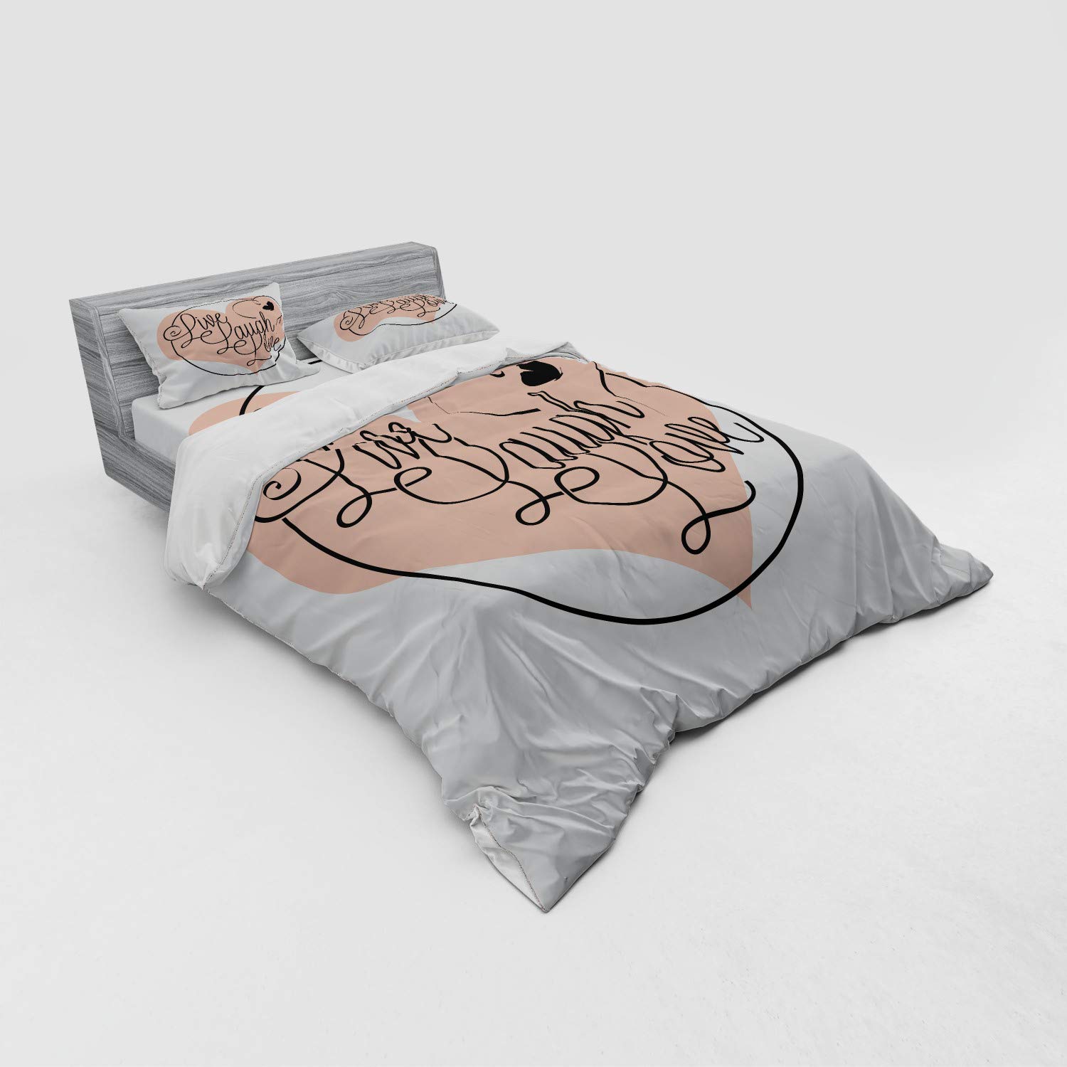 Ambesonne 4-Piece Queen Size Duvet Cover Set - Romantic Valentine's Day Theme with Calligraphy Art, Hearts & Butterflies in Pale Pink, Black & White | Includes Shams & Fitted Sheet | Perfect for Master Bedroom, Guest Room & Anniversary Gifts