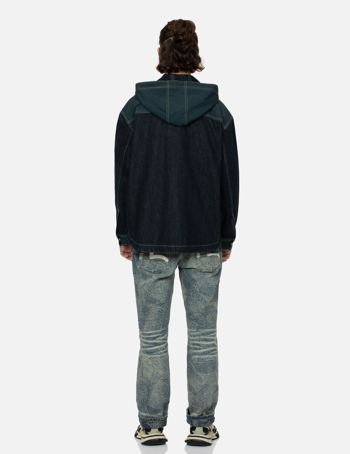 Logo Print Loose Fit Hooded Denim Shirt Jacket for Men & Women - Casual Streetwear Outerwear for Fall & Spring