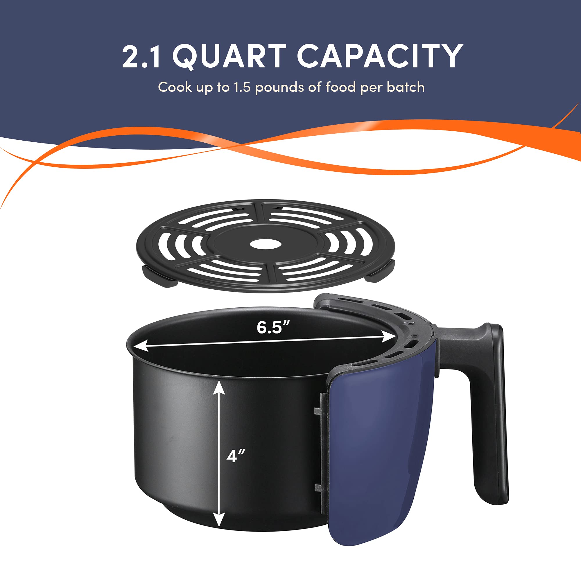 Elite Gourmet EAF-0201BG 2.1 Quart Compact Electric Air Fryer - Oil-Free Healthy Cooking, 1000W, Timer & Temp Control, Space-Saving Design (Blue Gray) - Perfect for Small Kitchens, Dorms & Healthy Meal Prep