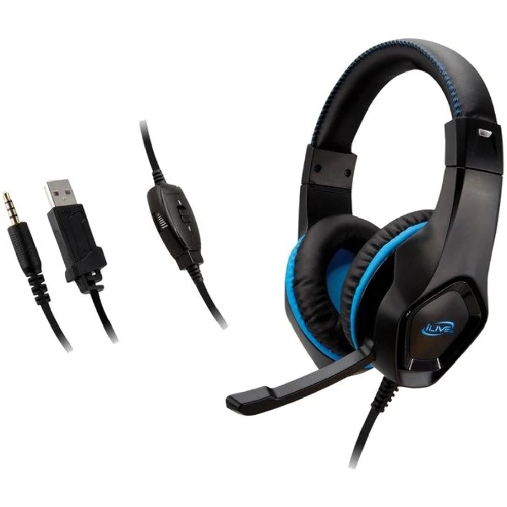 iLive IAHG19B Gaming Headset with Noise Cancelling Mic - Wired Over-Ear Headphones for PC, PS4, Xbox - Comfortable Ear Cushions & LED Lights (Black) - Perfect for Gaming, Streaming & Online Classes