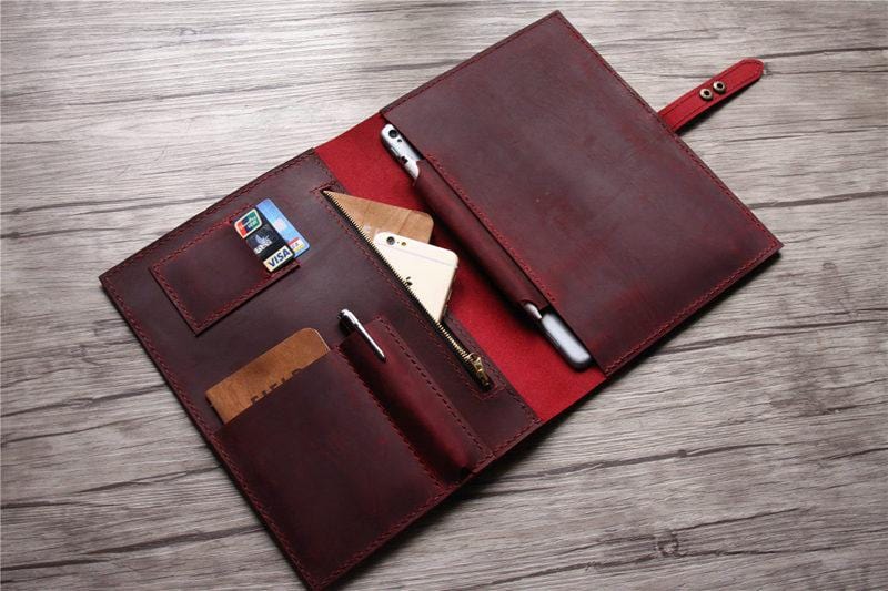 Custom Leather iPad Mini Case with Pencil Holder - Personalized Name Engraving - Perfect for Work, Travel & School Organization