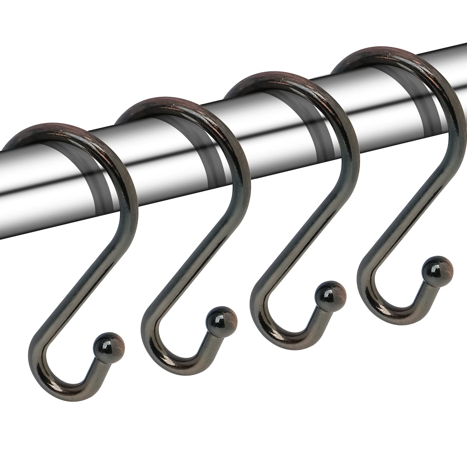 12 Pack Rust-Proof Metal Shower Curtain Hooks - Durable S-Shaped Hangers for Bathroom, Kitchen & Closet - Bronze Finish Hooks for Curtains, Towels, Utensils & Clothes Organization (Perfect for Home, Dorm & RV Use)