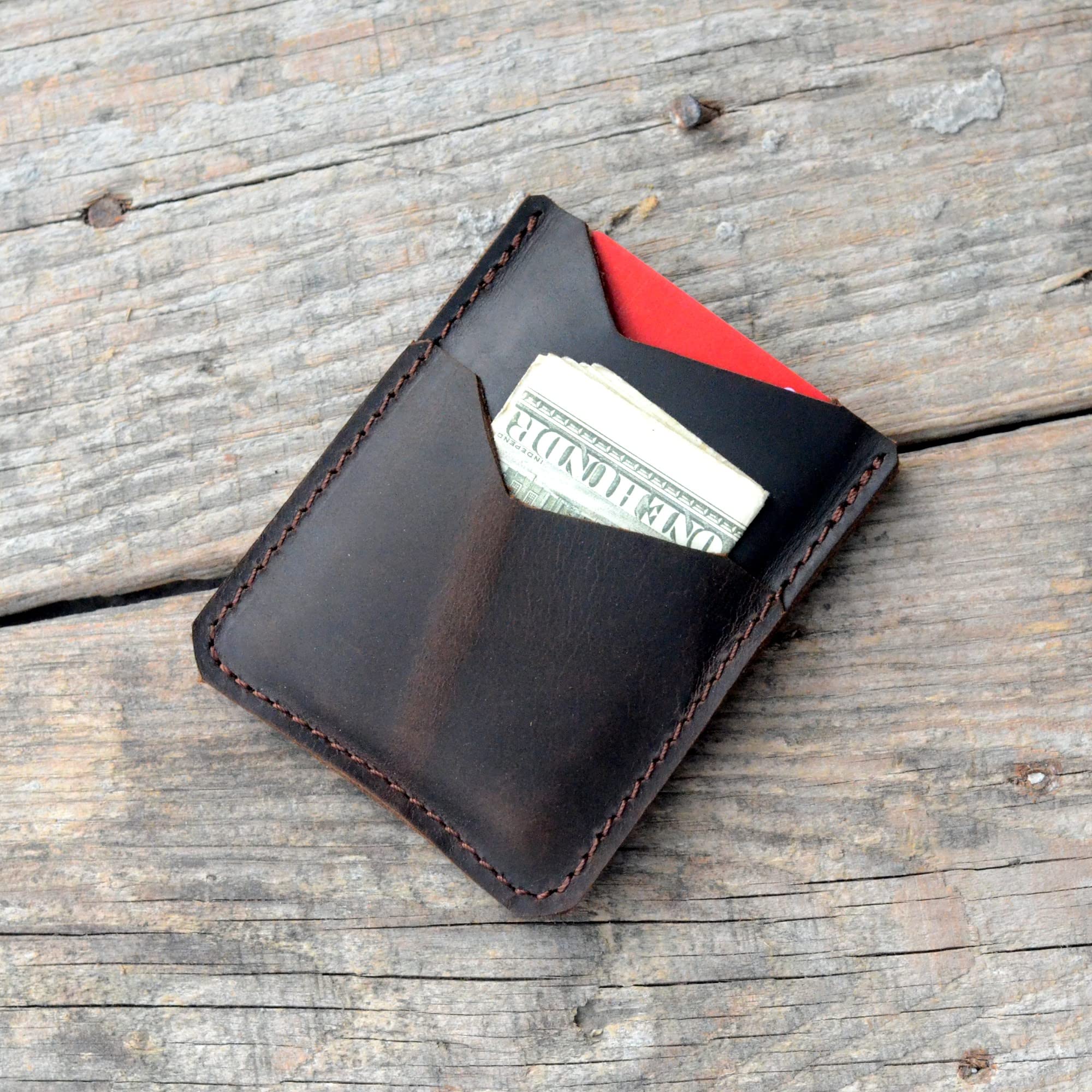 JJNUSA Slim Front Pocket Wallet - Minimalist Leather Card Holder for Men & Women | RFID Blocking | Distressed Brown Genuine Leather | Perfect for Travel, Everyday Carry & Gift Giving