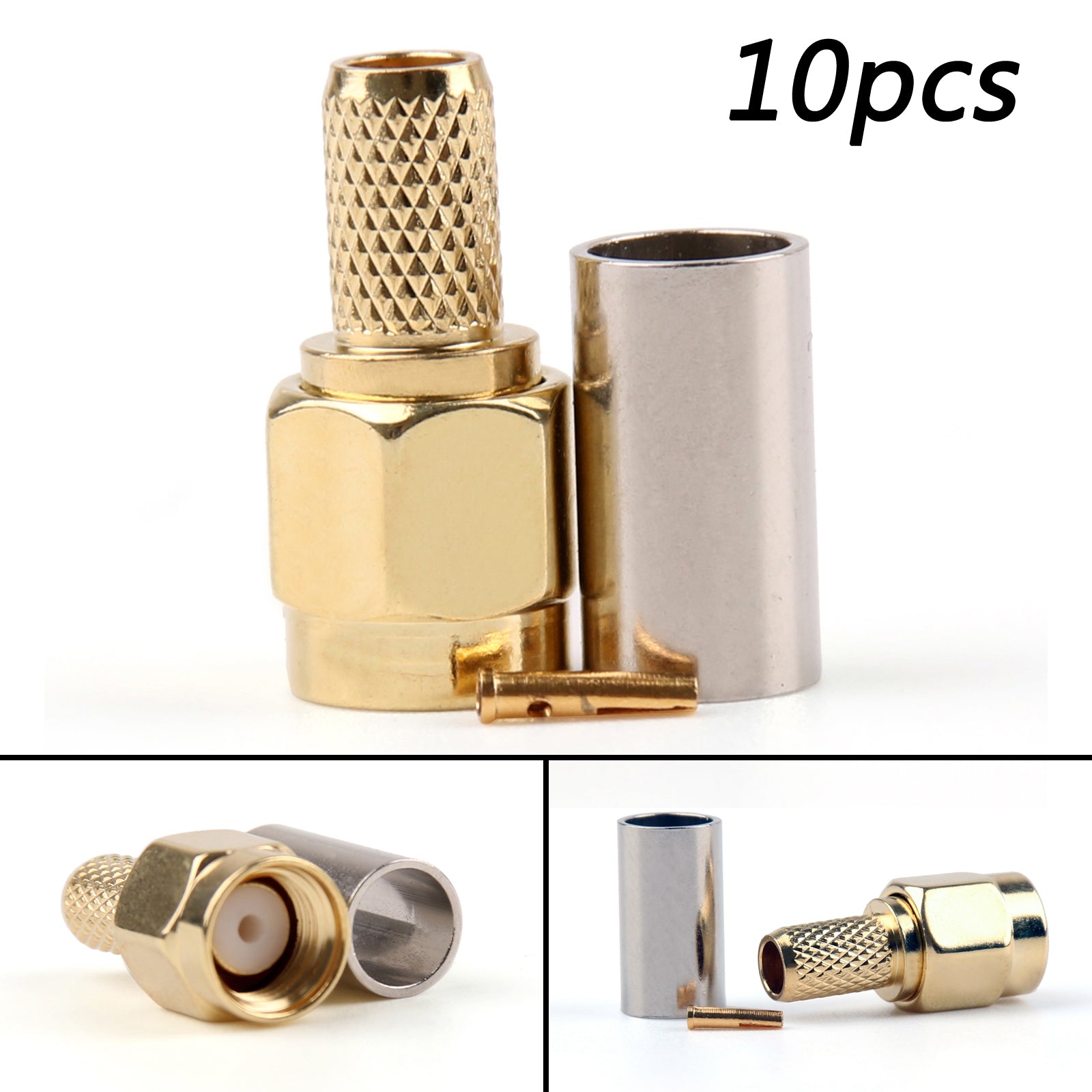 10Pcs RP-SMA Male Jack Crimp Connectors for RG58 RG142 LMR195 RG400 Cables - Straight Type for Ham Radio, CCTV, WiFi Antenna Installation