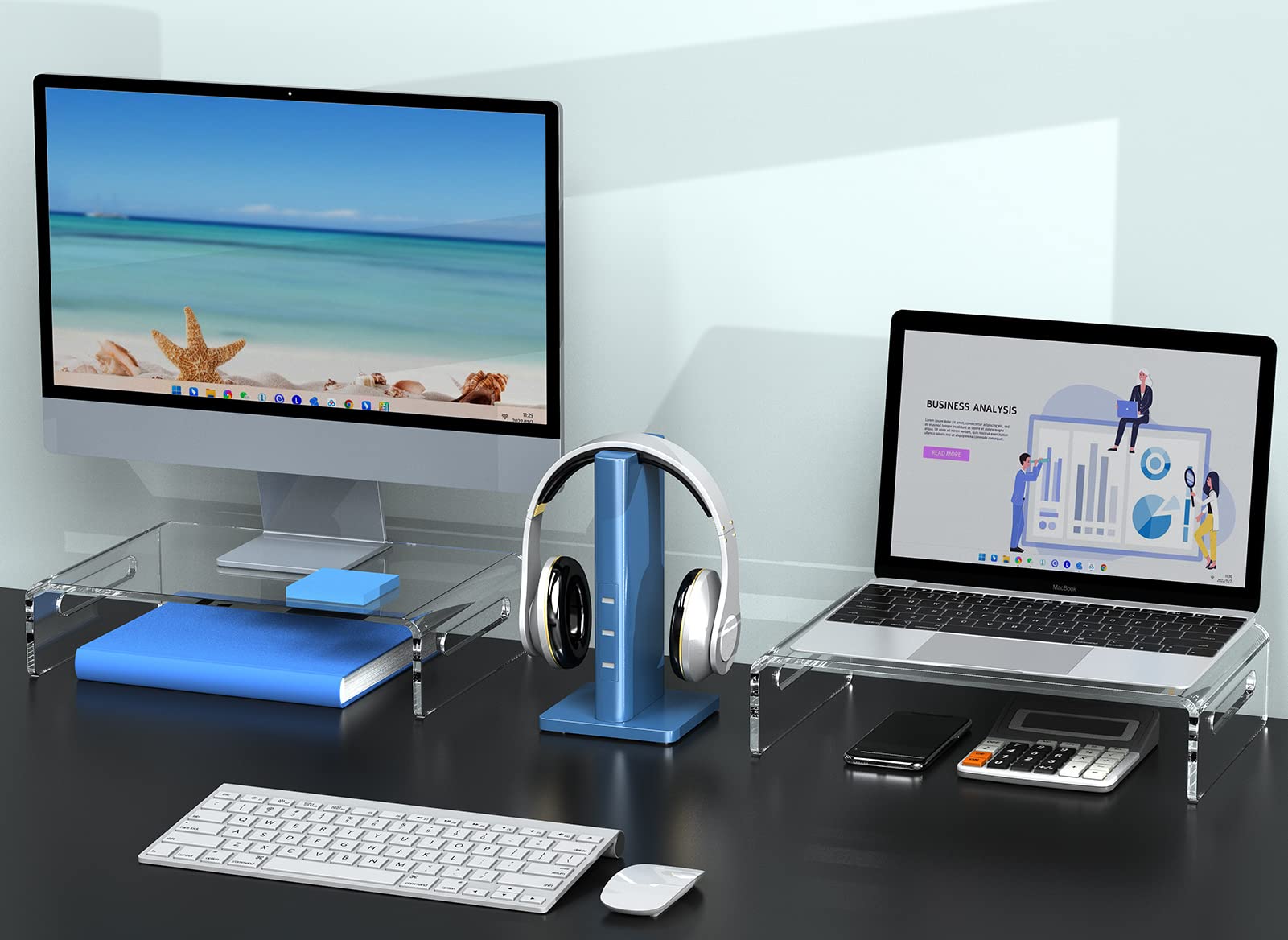 Zimilar 2 Pack Acrylic Monitor Stand Riser - Premium Clear Laptop & Computer Stand for Dual Monitors, Printer, Notebook - Ideal for Home Office Setup & Workspace Organization