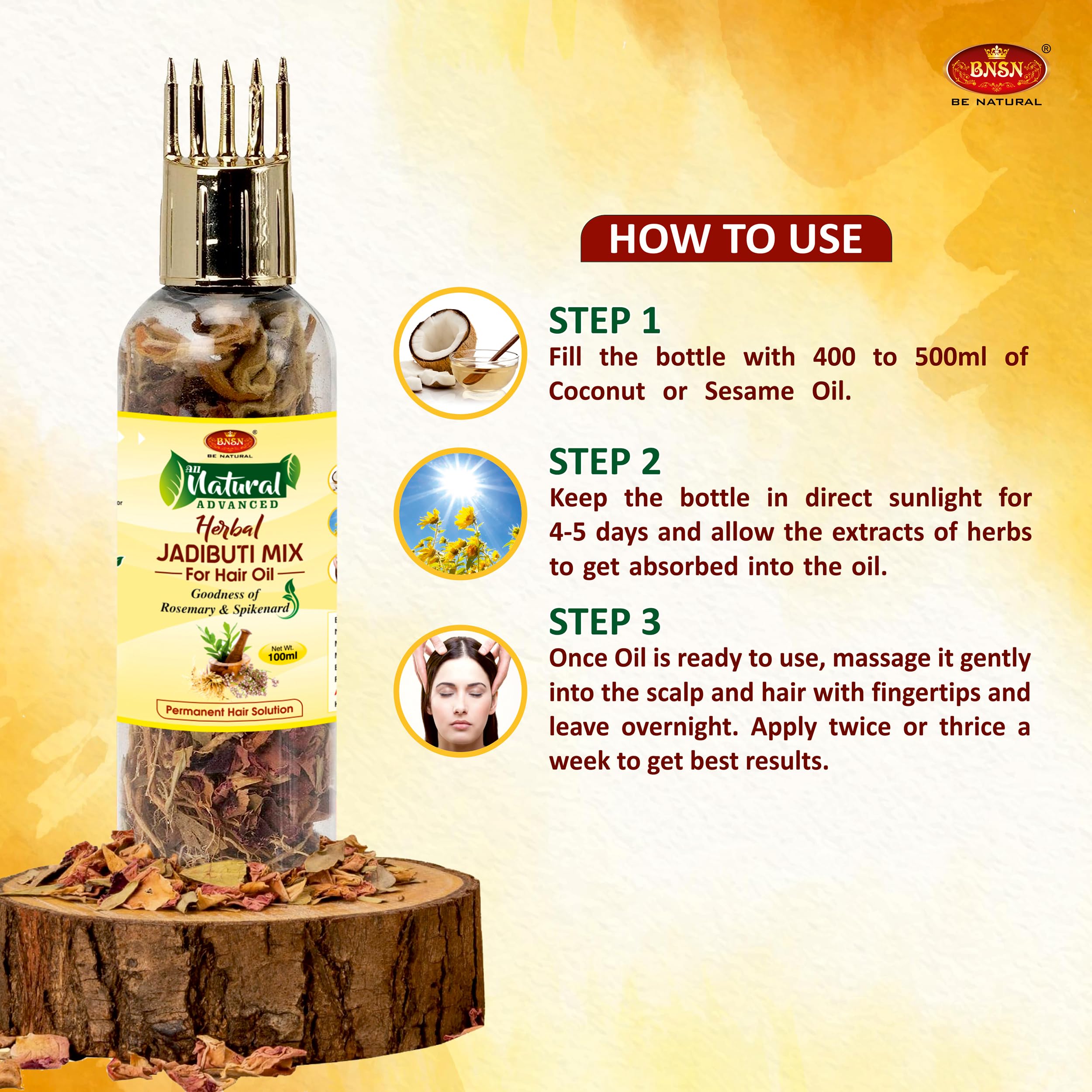 BNSN Natural Ayurvedic Hair Oil Mix with Rosemary, Spikenard, Bhringraj & 25+ Herbs | 100% Herbal Plant-Based DIY Hair Treatment for Growth, Dandruff & Scalp Care | Perfect for Dry, Damaged & Thinning Hair at Home
