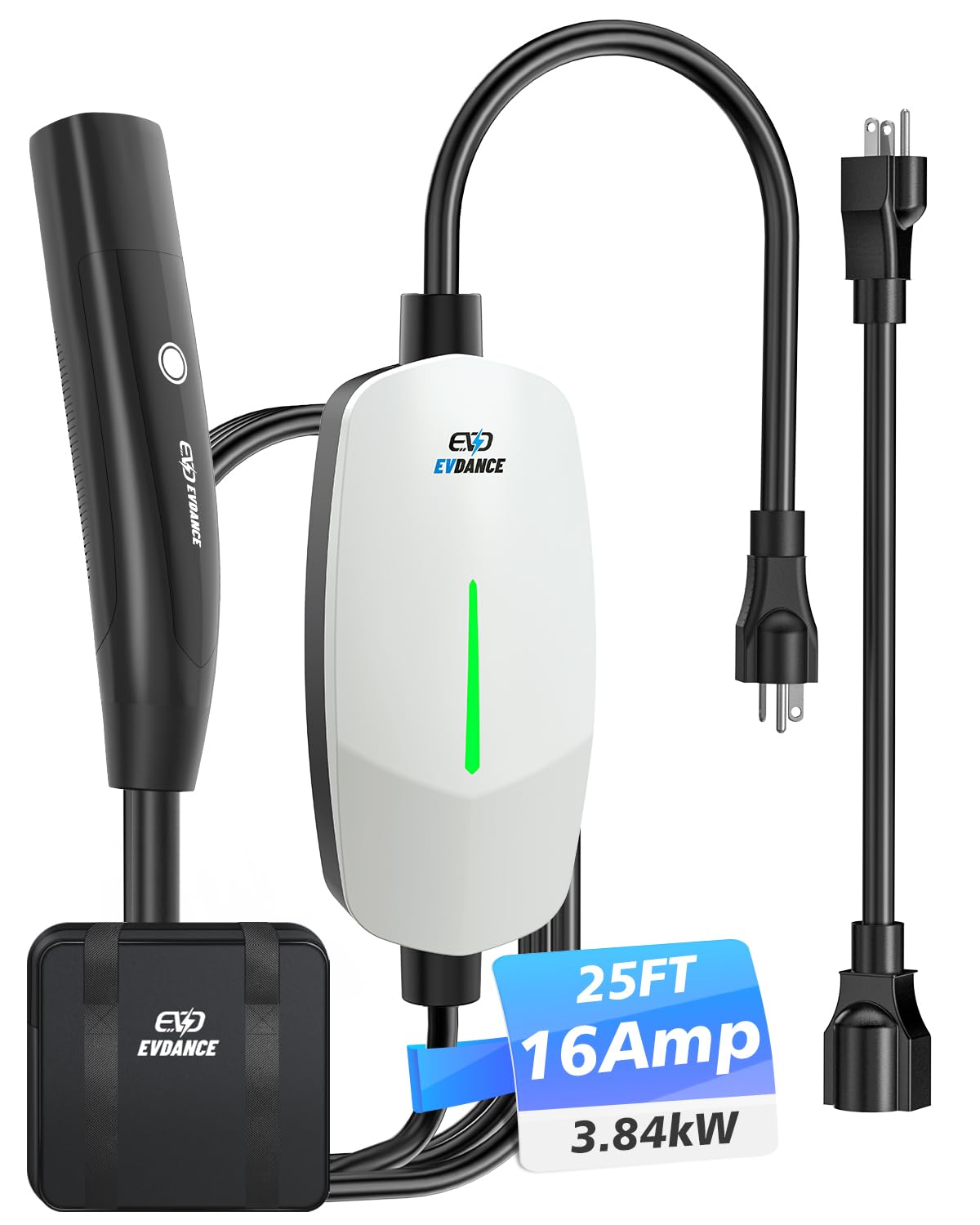 Tesla Level 1 EV Charger - 16A 110V-240V Portable Charging Cable with NEMA 6-20 & 5-15 Plug, 25FT Cord for Tesla Model S/3/X/Y - Home & Travel Charging Solution (White)