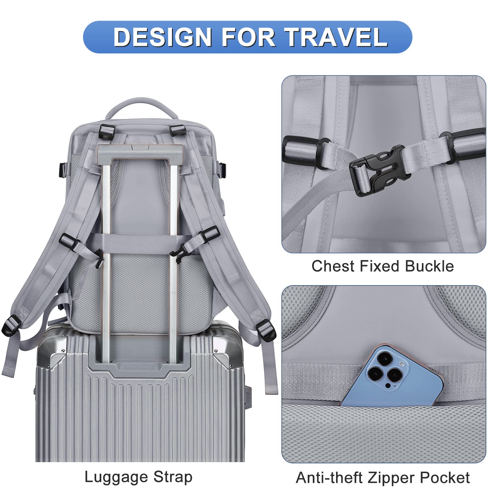 Coofay Airline Approved Carry On Backpack - Waterproof Travel Backpack for Women & Men, Lightweight Daypack for Hiking, Sports, Casual Use & Flight Travel Accessories
