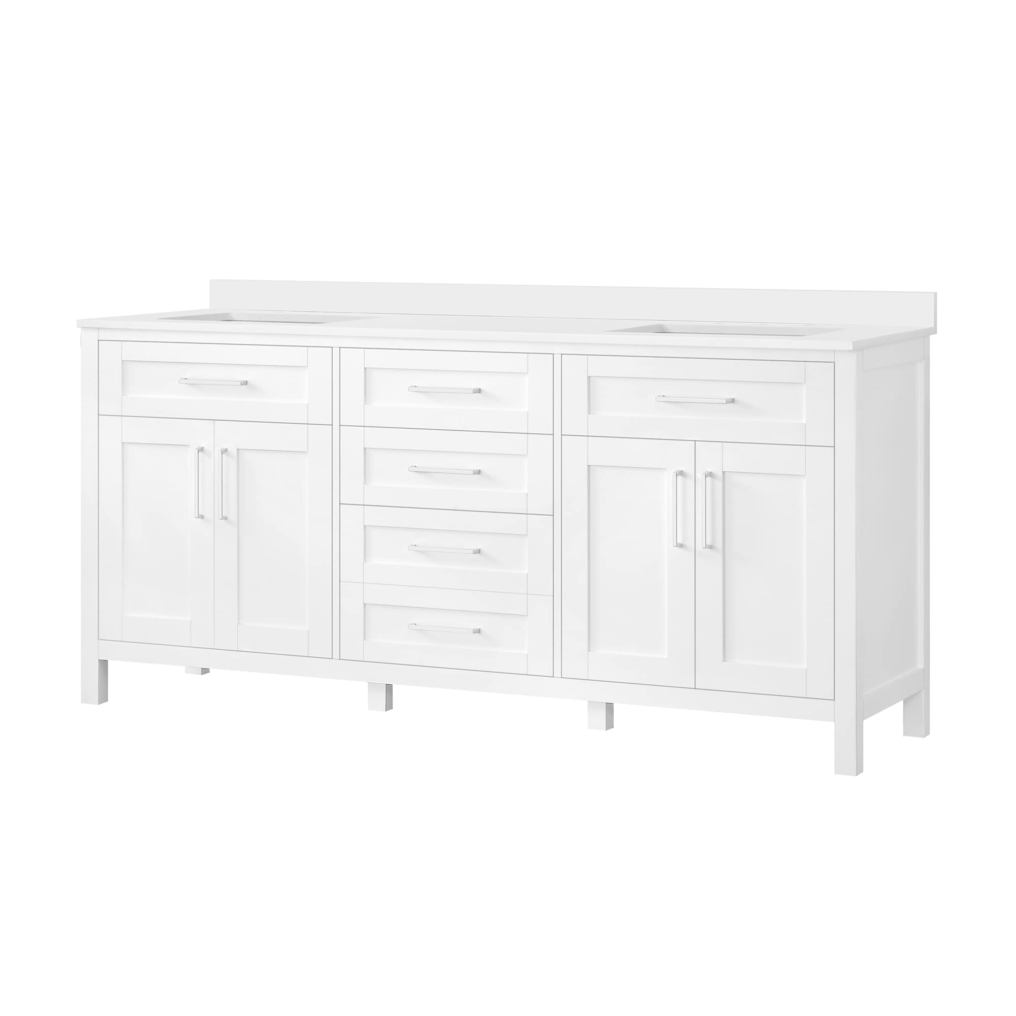 OVE Decors Maya 72 Inch White Bathroom Vanity with Carrara Marble Countertop - Modern Double Sink Vanity for Master Bathroom & Powder Room