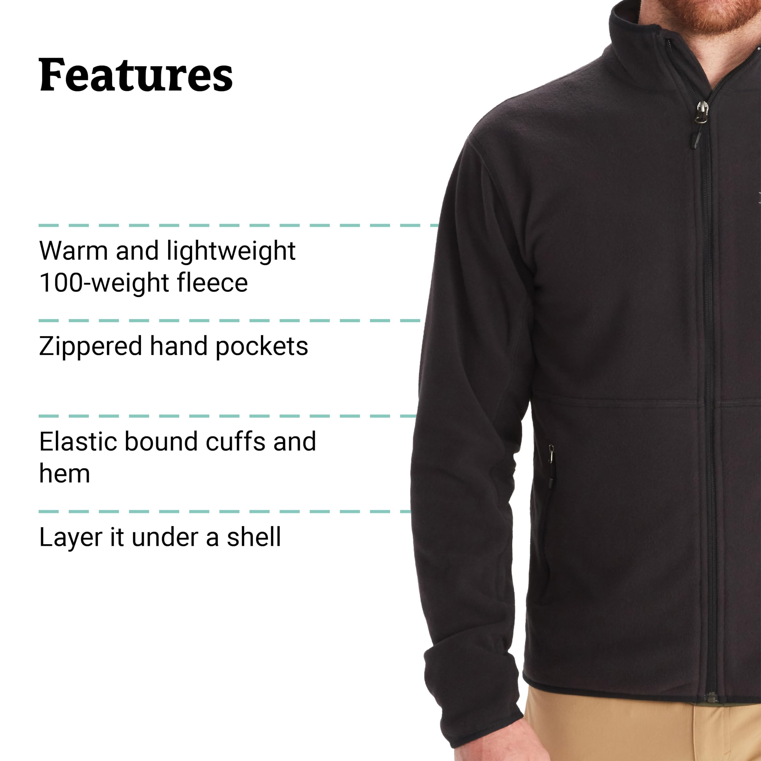 MARMOT Men's Rocklin Full-Zip Fleece Jacket - Lightweight 100-Weight Warm Layer for Hiking, Camping & Outdoor Activities