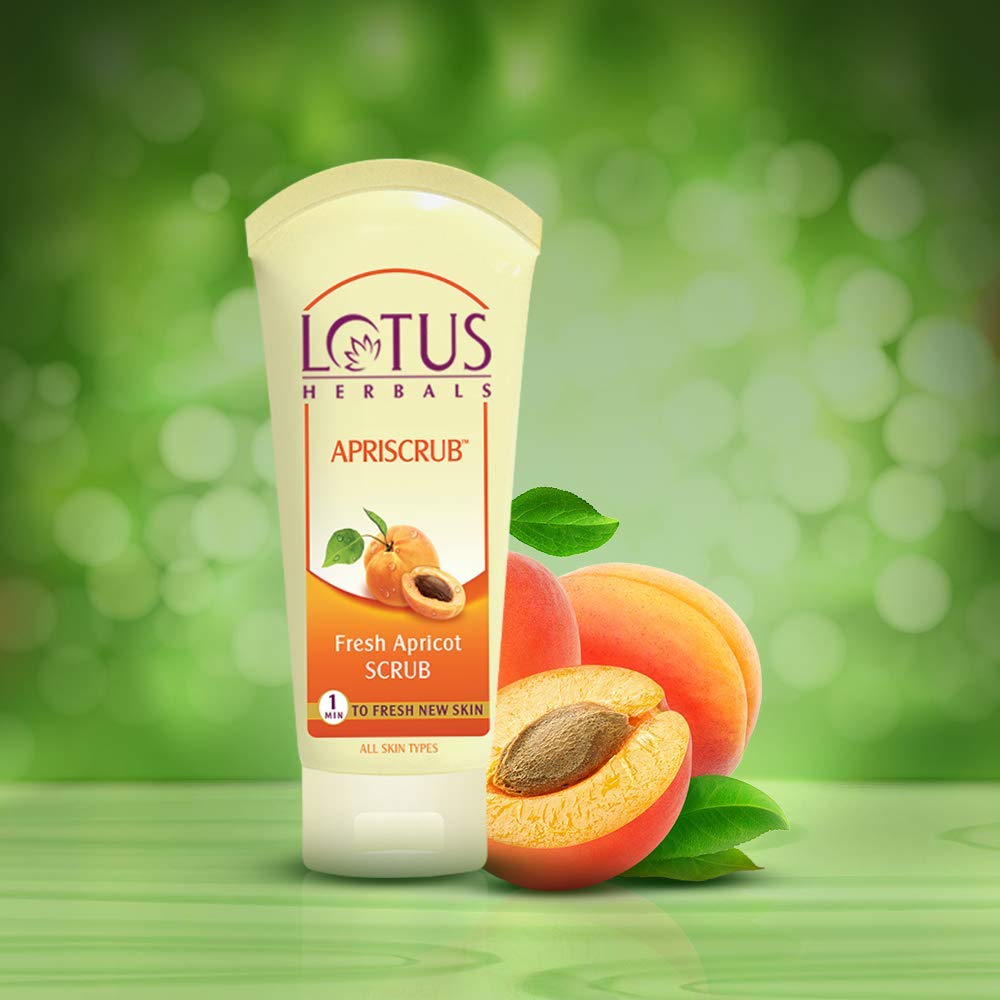 Lotus Herbals Apriscrub Fresh Apricot Scrub - Natural Exfoliating Face Scrub for All Skin Types | Chemical-Free Skincare | 100g | Gentle Facial Cleanser for Daily Use & Acne-Prone Skin