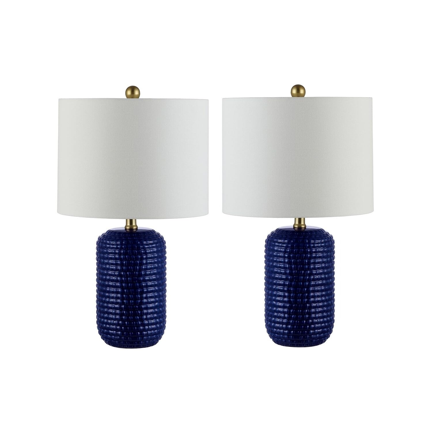 SAFAVIEH Jace 22-inch Modern Navy Blue Ceramic Table Lamp Set of 2 with LED Bulbs - Bedroom, Living Room, Home Office & Nightstand Lighting for Cozy Ambiance & Stylish Decor