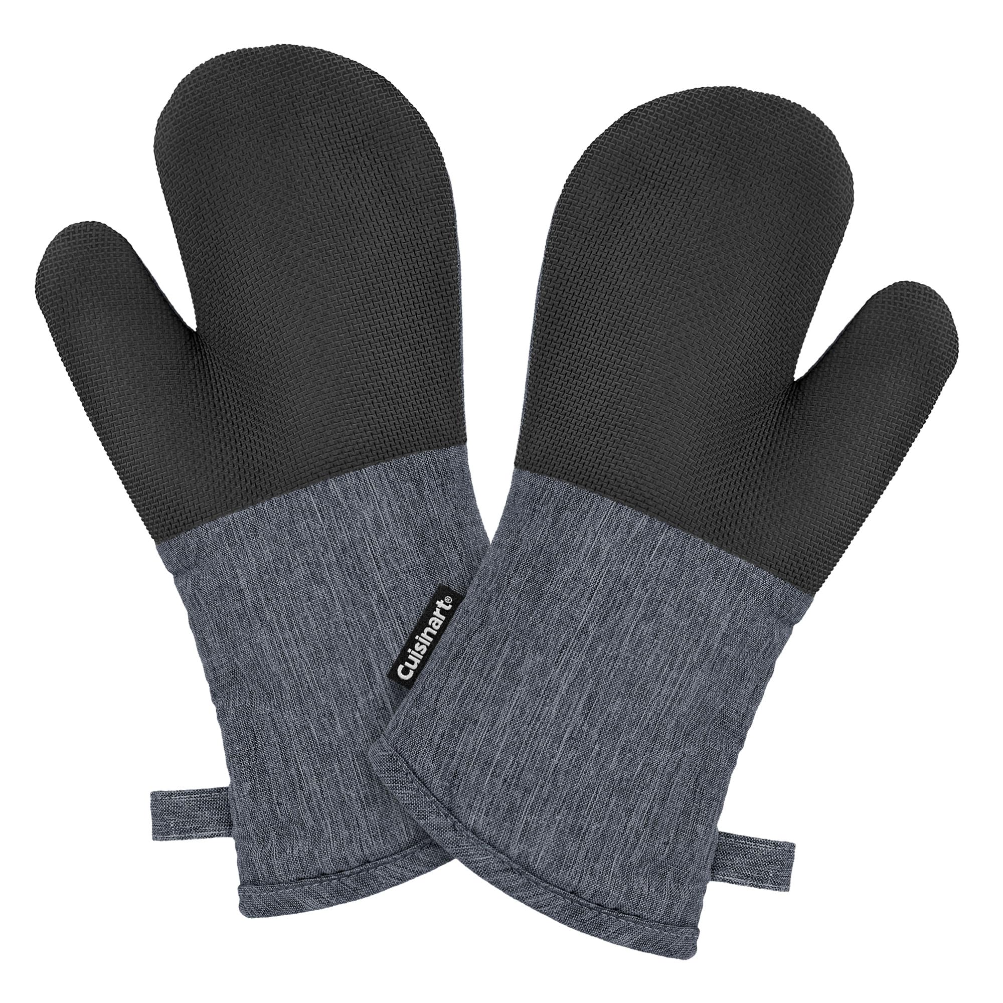 Cuisinart Heat-Resistant Oven Mitts - Non-Slip Neoprene Palm & Long Cotton Cuff for Cooking, Baking, Grilling - Durable Kitchen Gloves for BBQ, Baking Bread, Roasting Turkey (Chambray Blue) - Perfect for Holiday Cooking & Outdoor Grilling