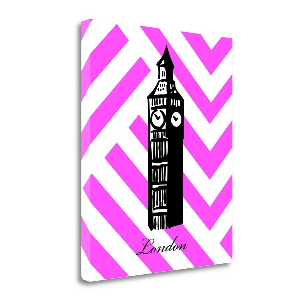 Big Ben Pink Chevron Fine Art Giclee Print by Anna Quach - Gallery Wrapped Canvas Wall Art Ready to Hang - Perfect for Living Room, Bedroom & Office Decor