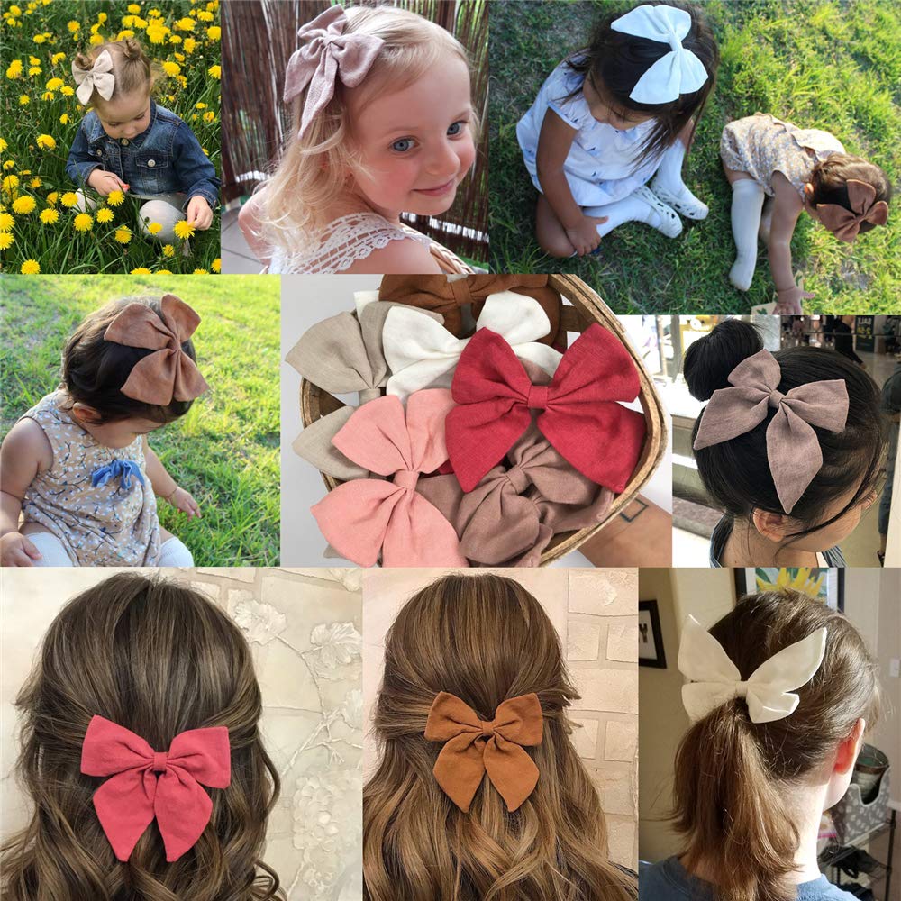 12 PCS Linen Bow Hair Clips for Baby Girls - Alligator Clips Hair Accessories for Infants & Toddlers (4.5