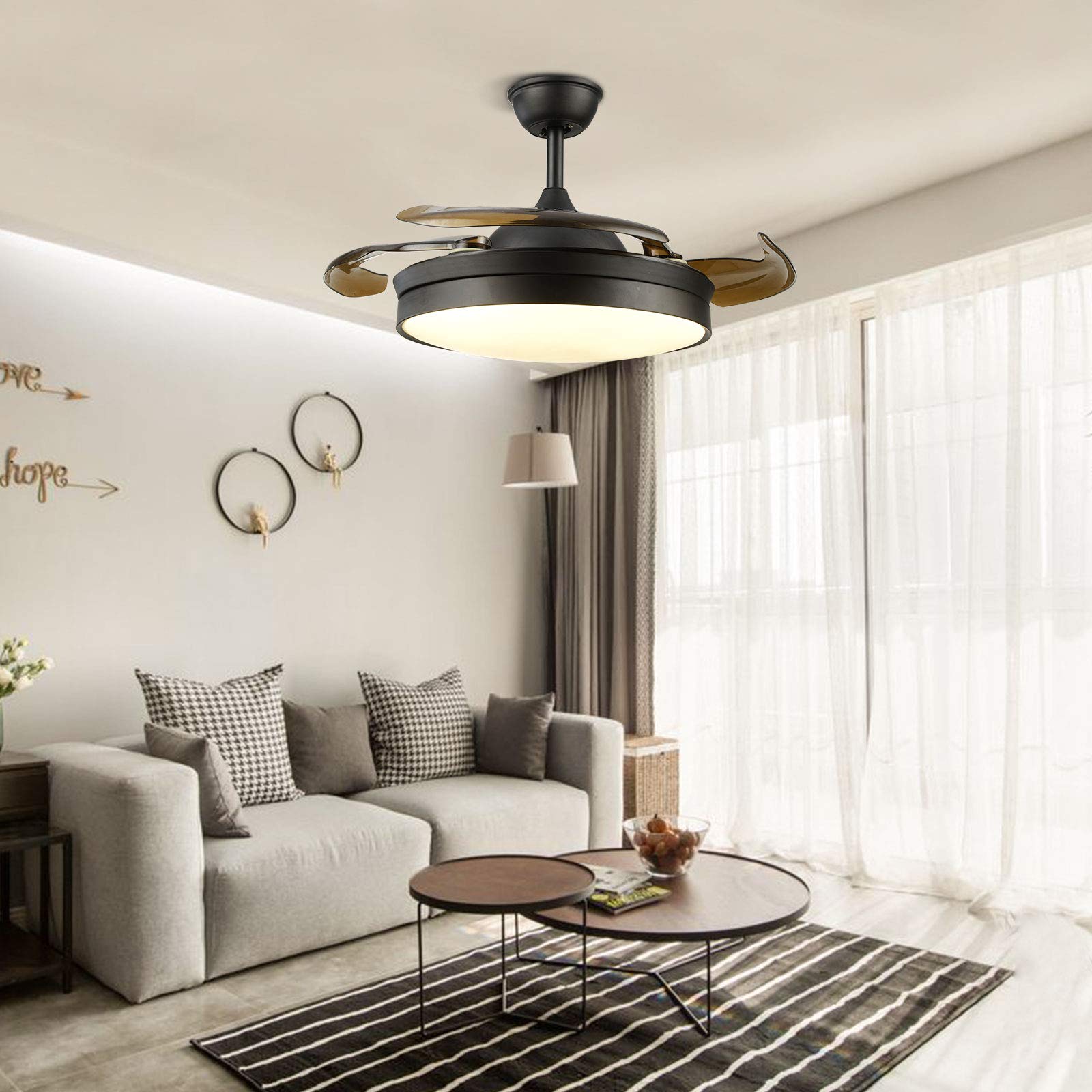 36/42 Inch Modern Ceiling Fan with LED Lights & Remote Control - Retractable Blades, 3 Color Modes, Ultra Quiet - Perfect for Living Room, Bedroom, Dining Room & Office Spaces