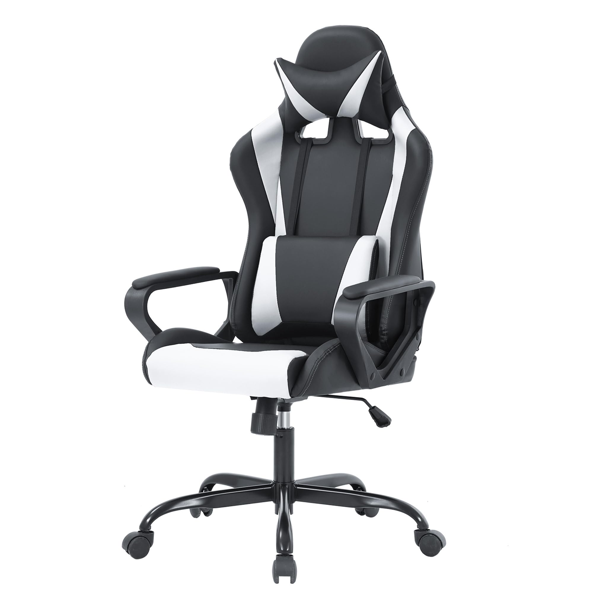 Ergonomic Gaming Chair - Racing Style Computer Desk Chair with Adjustable Armrests, 360° Swivel & Smooth Casters, PU Leather Executive Office Chair with Headrest & Lumbar Support for Back Pain Relief - Perfect for Home Office, Gaming Setup & Workstation (White)