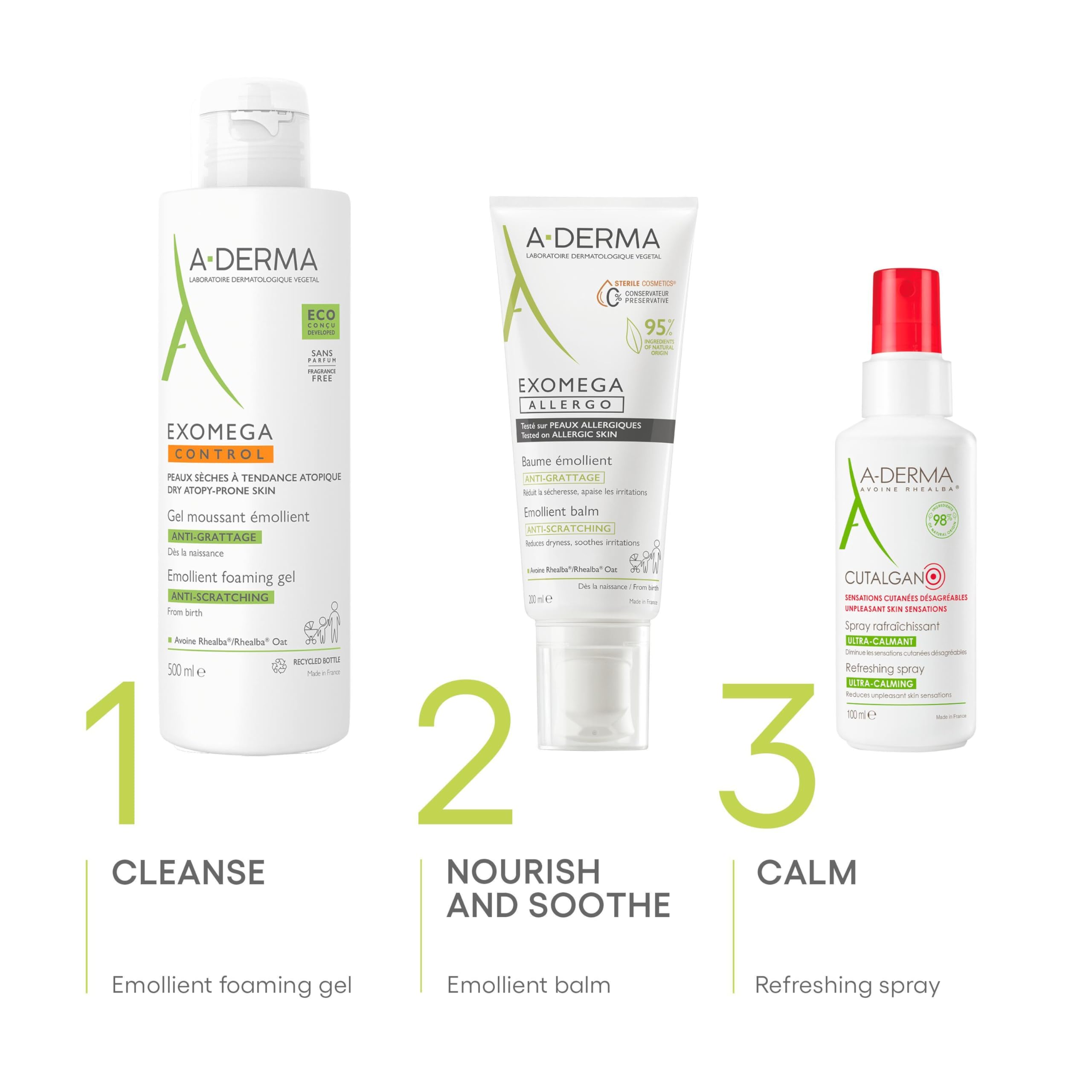 A-derma Exomega Control Emollient 2-in-1 Washing Gel for Children - 200ml | Soothing & Hydrating Bath Solution for Sensitive Skin | Perfect for Daily Baby Care & Eczema-Prone Skin