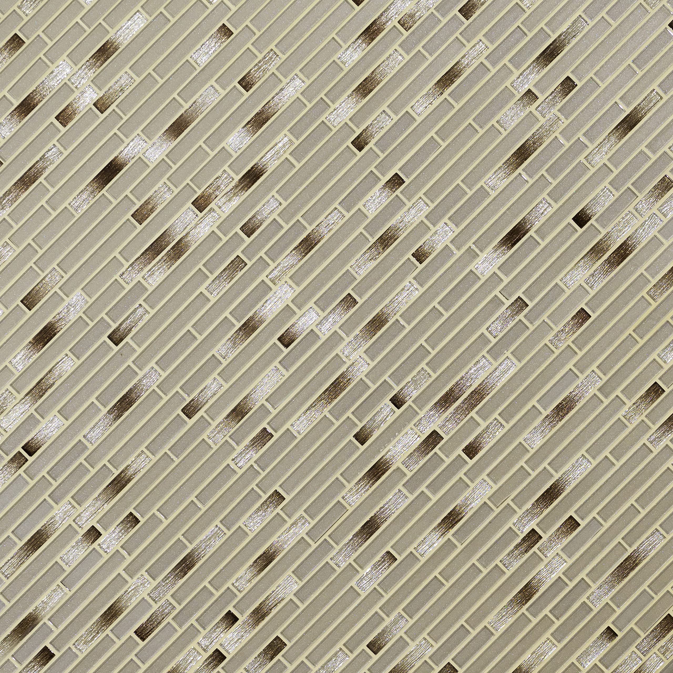 MSI Champagne Blend 12x11.75 Inch Interlocking Glass Mosaic Tile - Mesh Mounted Backsplash for Kitchen, Bathroom & Shower Walls (Brown) - Perfect for Modern Home Renovations & Commercial Spaces