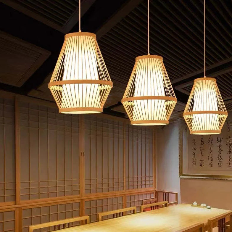 Japanese Style Wooden Geometric Pendant Light - Modern Handcrafted Ceiling Lamp for Dining Room, Kitchen, Bedroom & Living Room Decor