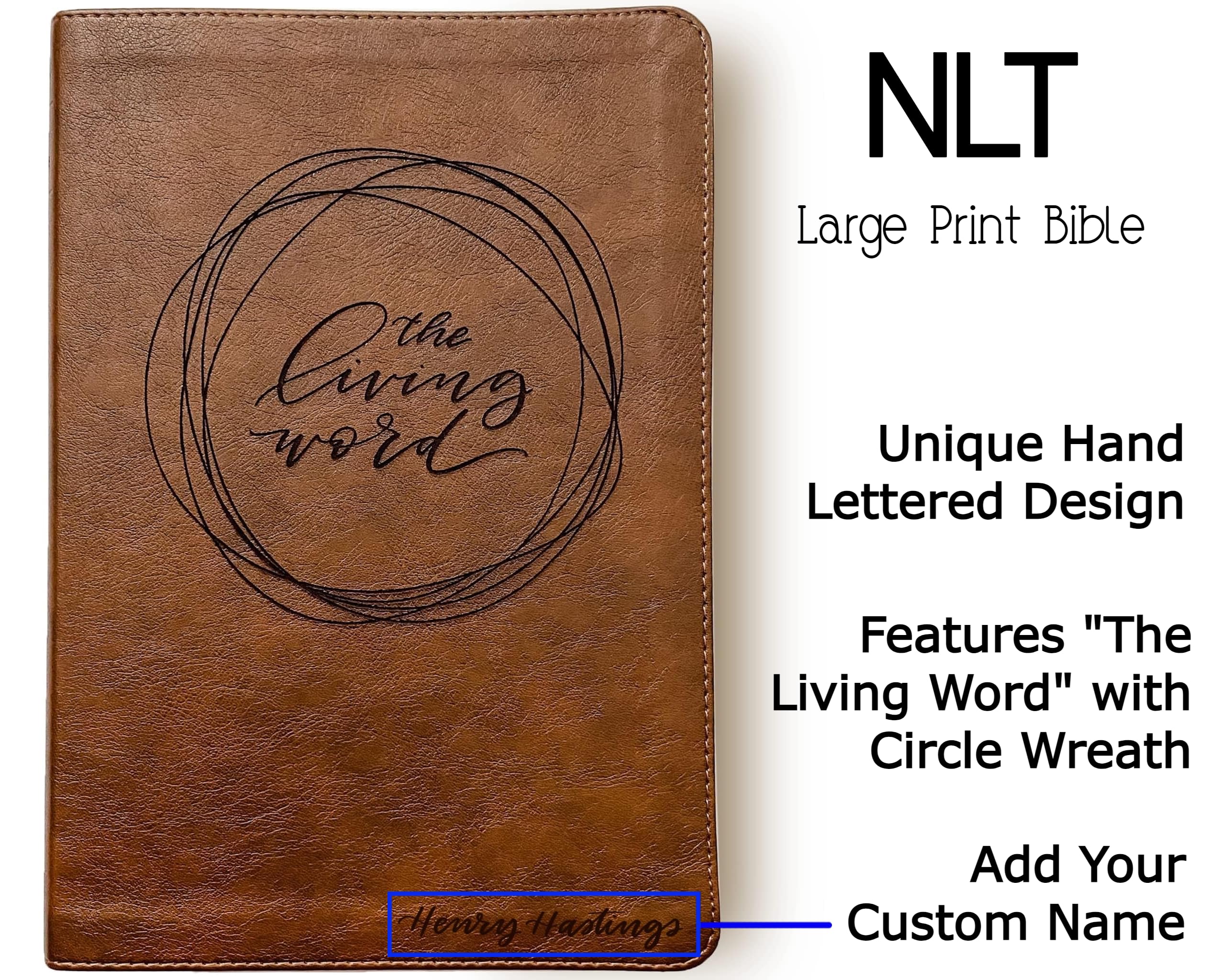 Hand Illustrated & Laser Engraved NLT Filament Bible - Brown Leather Cover with Optional Name Engraving - Perfect Personalized Gift for Weddings, Baptisms, Graduations & Birthdays - Ideal for Religious Ceremonies, Bible Study & Spiritual Gifting