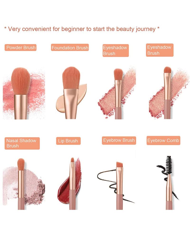 DD Retails Portable Synthetic Makeup Brush Set - 8 Piece Foundation & Eyeshadow Brush Kit for Women | Perfect for Travel, Home & Professional Makeup Application