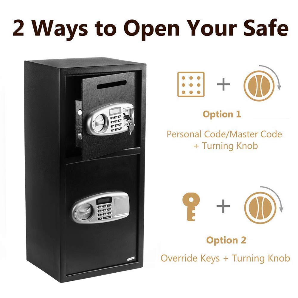 Secure Digital Safe Box with Double Door & Keys - Home & Office Security Safe for Cash, Valuables & Gun Storage | Ideal for Bedroom, Closet & Business Use