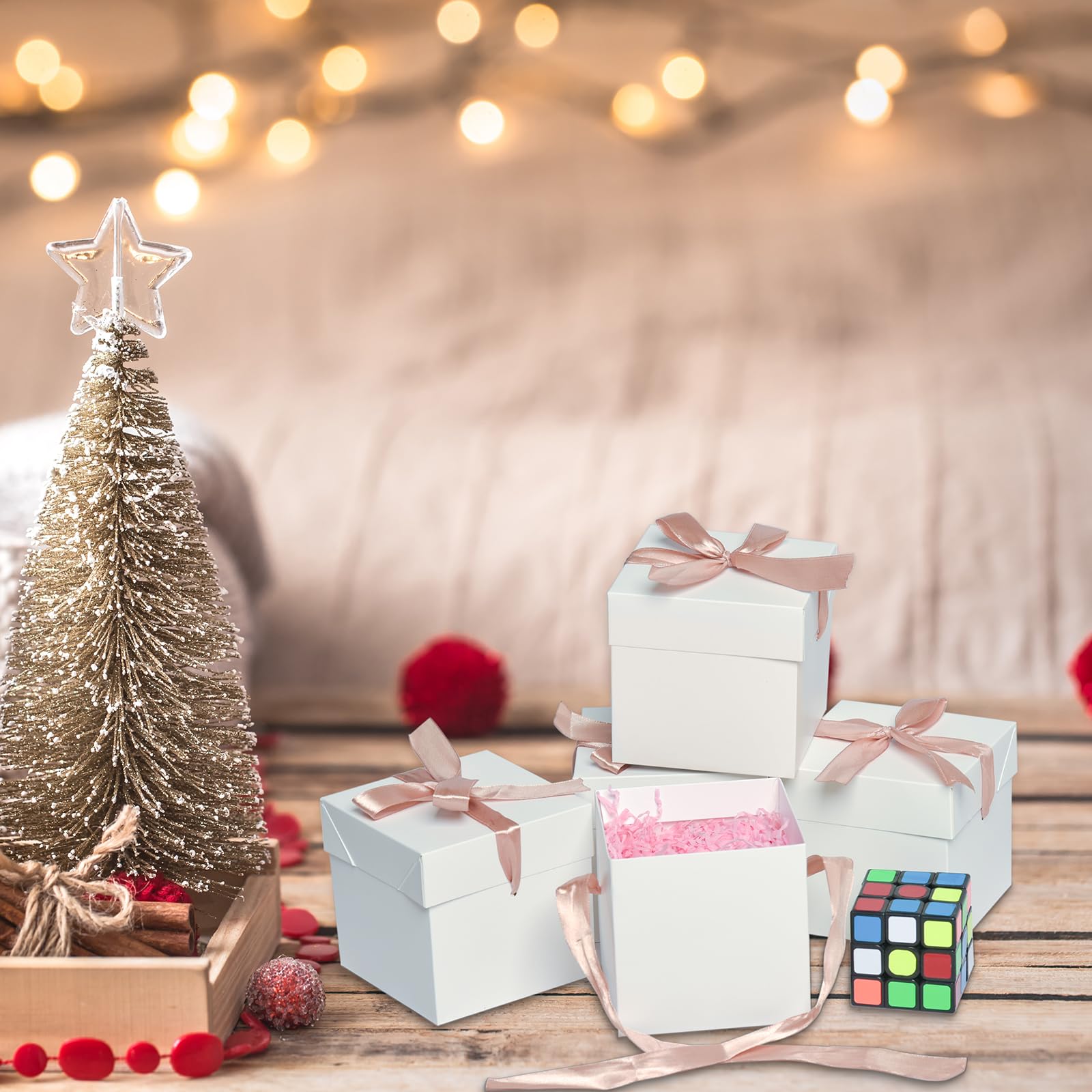 12 Pack 6x6x6 Inch White Gift Boxes with Lids & Ribbon - Elegant Square Gift Packaging for Weddings, Christmas, Birthdays, Valentine's Day - Perfect for Jewelry, Candles & Party Favors