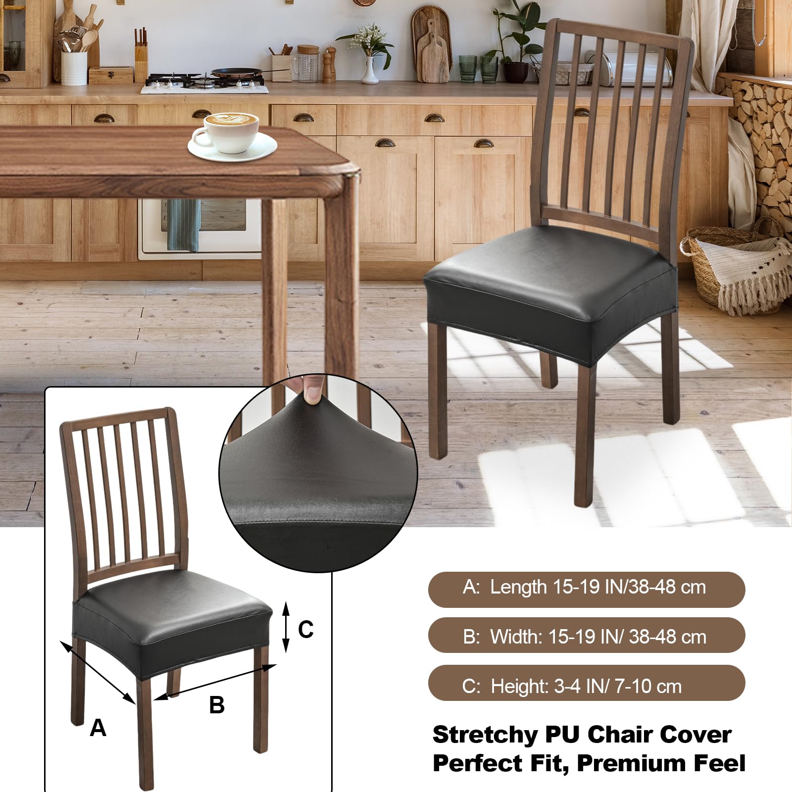 Waterproof PU Leather Dining Chair Covers Set of 4 - Washable & Stretch Fit for Kitchen & Dining Room