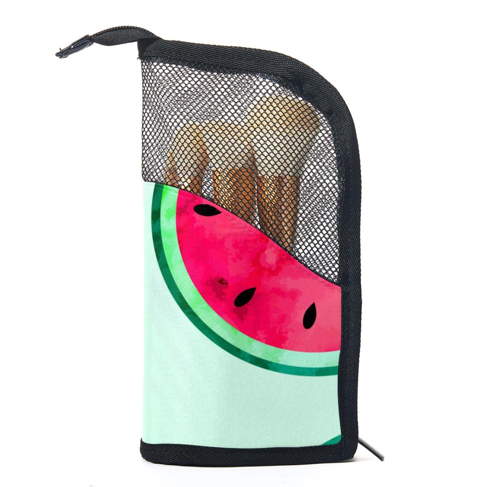 12-Piece Makeup Brush Organizer Bag with Watermelon Design - Portable Cosmetic Brush Holder Case for Travel, Home & Professional Use - Watercolor Paint Style Makeup Brush Storage Pouch