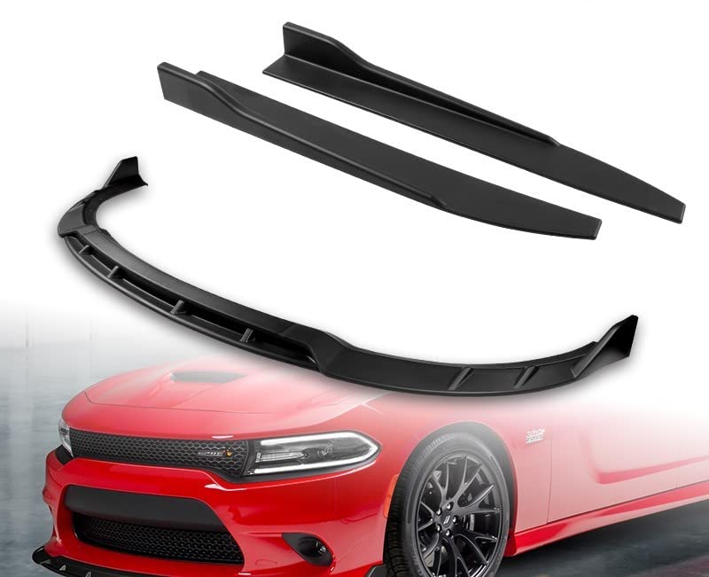 HYPERSPEED Front Bumper Lip Spoiler + Side Skirt Extensions for Dodge Charger 2015-2021 | ABS Plastic Body Kit | Matte Black Car Accessories (6PCS) | Enhance Aerodynamics & Sporty Look for Street Racing & Car Shows