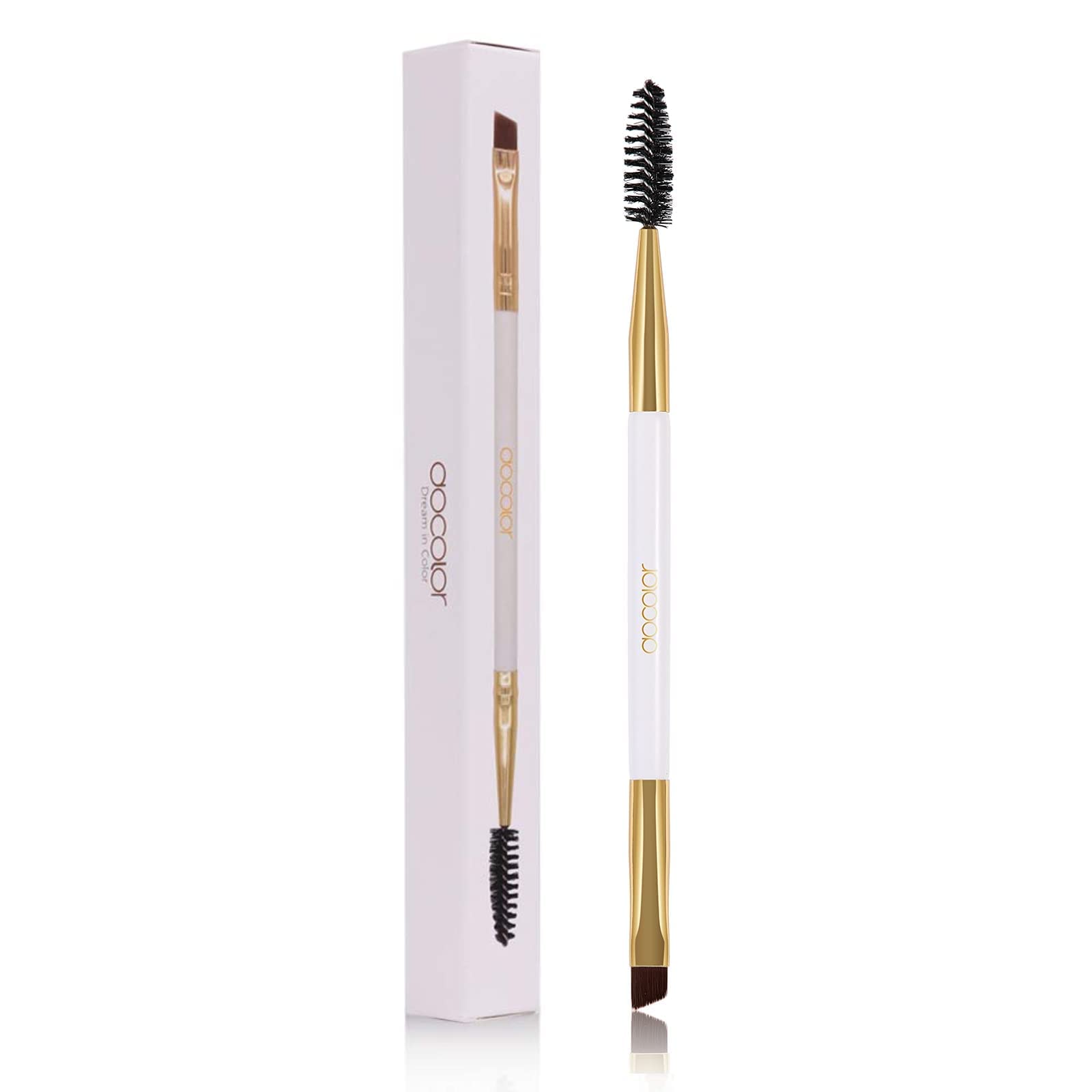 Docolor Duo Eyebrow Brush - Professional Angled & Spoolie Brow Brush Set (White) | Perfect for Eyebrow Shaping, Filling & Grooming | Ideal for Home & Professional Makeup Kits