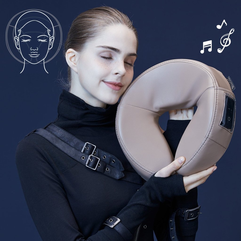 MusicMaster High Fidelity Sound Bluetooth Massage Pillow with Ultra Plush Face Cushion - Otter Color | Wireless Neck & Back Pain Relief for Home, Office & Travel