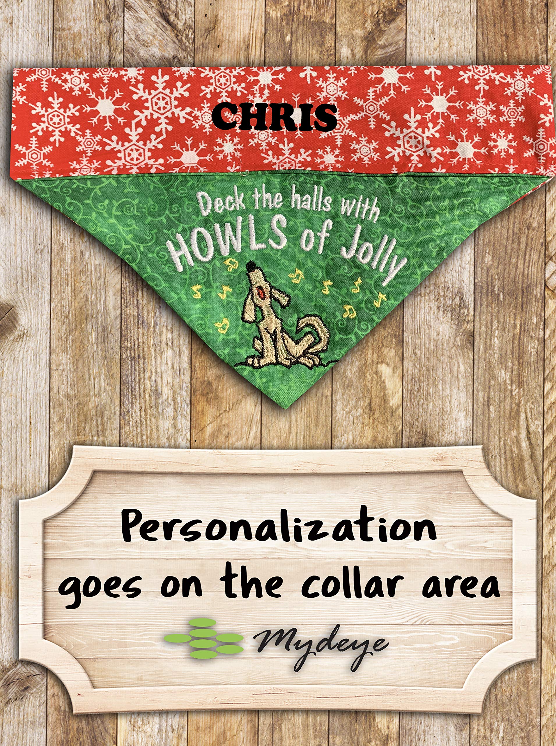 Embroidered Personalized Christmas Dog Bandana - Howls of Jolly Over-the-Collar Pet Bandana for Small Medium Large Dogs - Perfect for Holiday Photos, Parties & Festive Gatherings