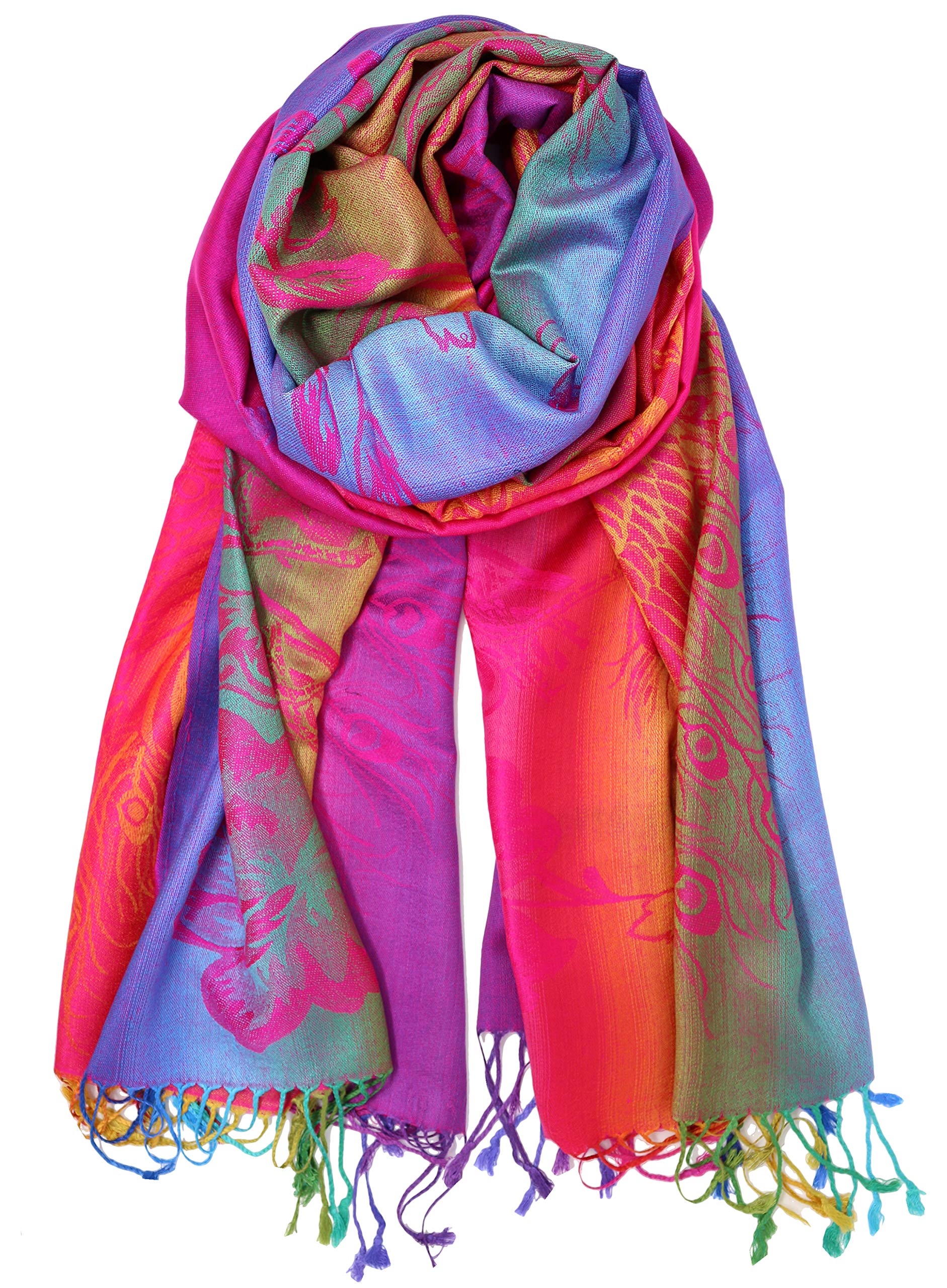 Vibrant Elephant Peacock Feather Pashmina Scarf - Soft Wrap Shawl for Women, Boho Chic Accessory for Parties, Weddings & Cold Weather
