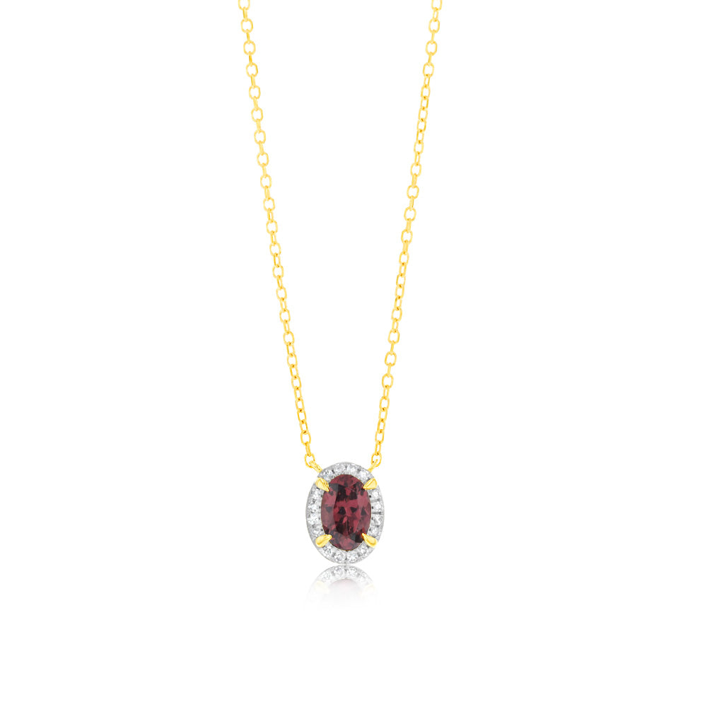 0.56 Carat Red Garnet and Diamond Oval Pendant with 45cm 9ct Yellow Gold Chain - Elegant Jewelry Gift for Women, Perfect for Valentine's Day, Anniversary & Special Occasions