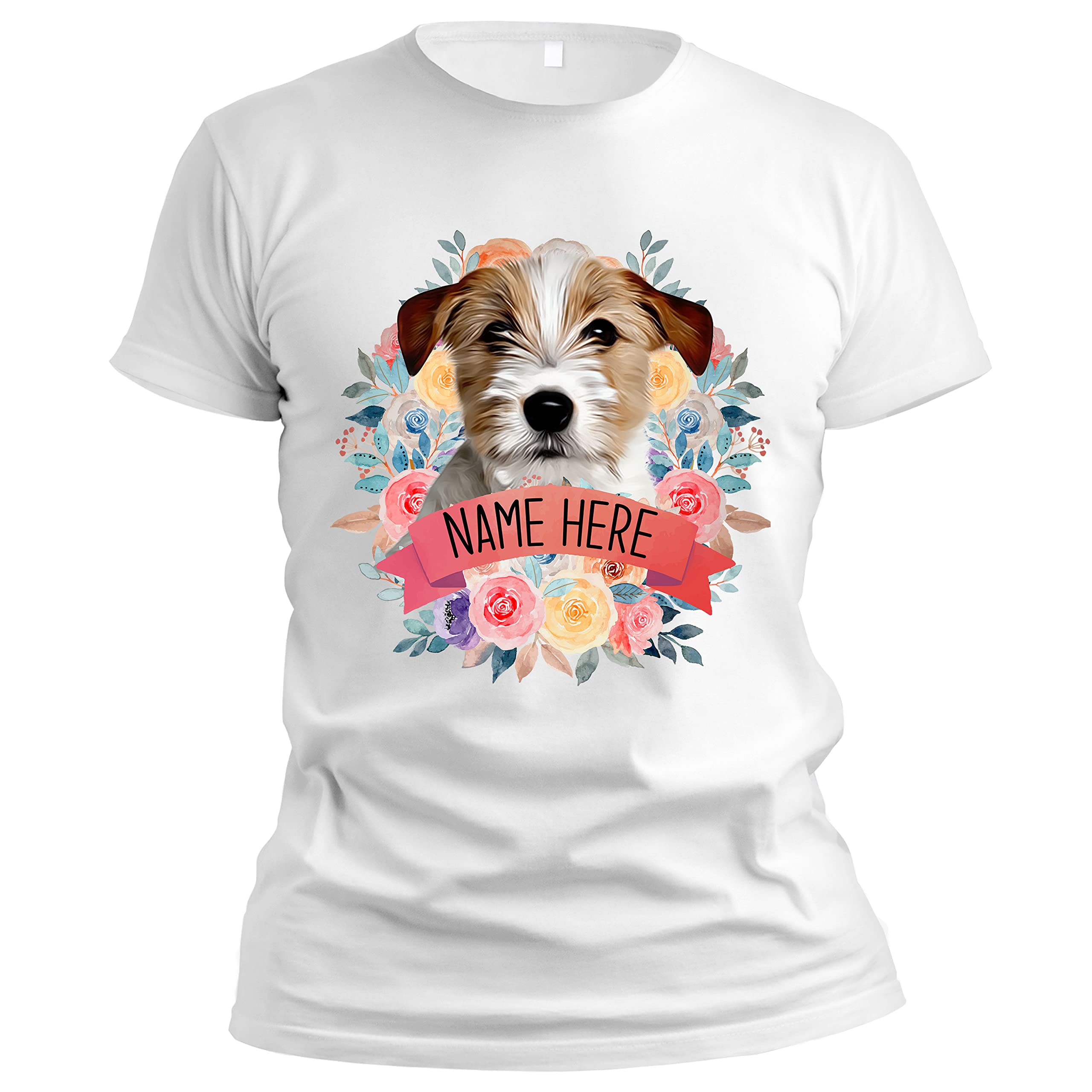 Personalized Jack Russell Terrier T-Shirt | Funny Dog Lover Birthday Gift | Cute Watercolor Flower Design Custom Shirts for Women & Girls | Short Sleeve Letter Print Tee | Perfect for Dog Walks, Pet Owner Parties & Casual Wear