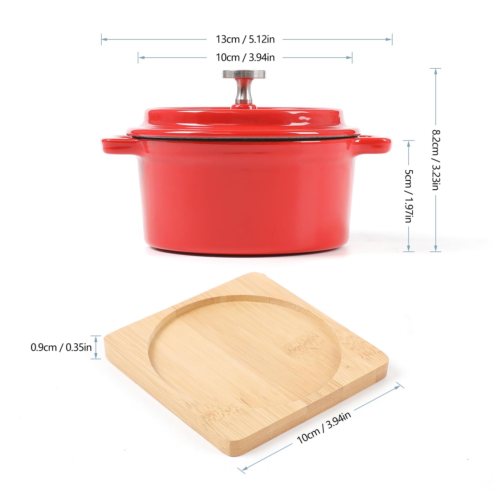 HAWOK 9.13oz Enameled Cast Iron Mini Dutch Oven with Lid - Set of 2 Red Mini Cocotte Sauce Pans (270ml/1.08cups) - Perfect for Baking, Serving & Individual Portions