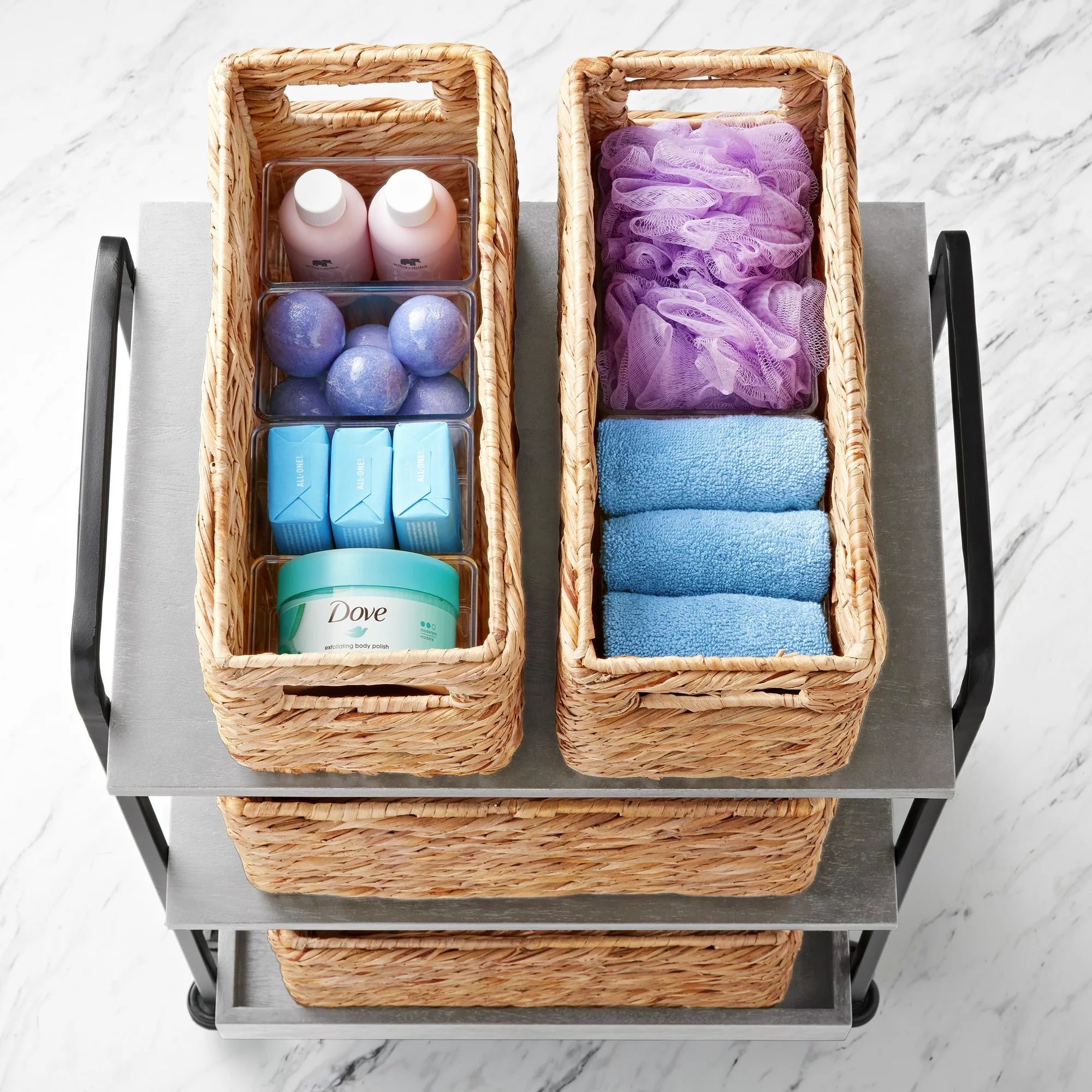 The Home Edit Narrow Woven Storage Bin - Small Space Organizer for Closet, Bathroom & Nursery - Foldable Fabric Baskets for Home Organization