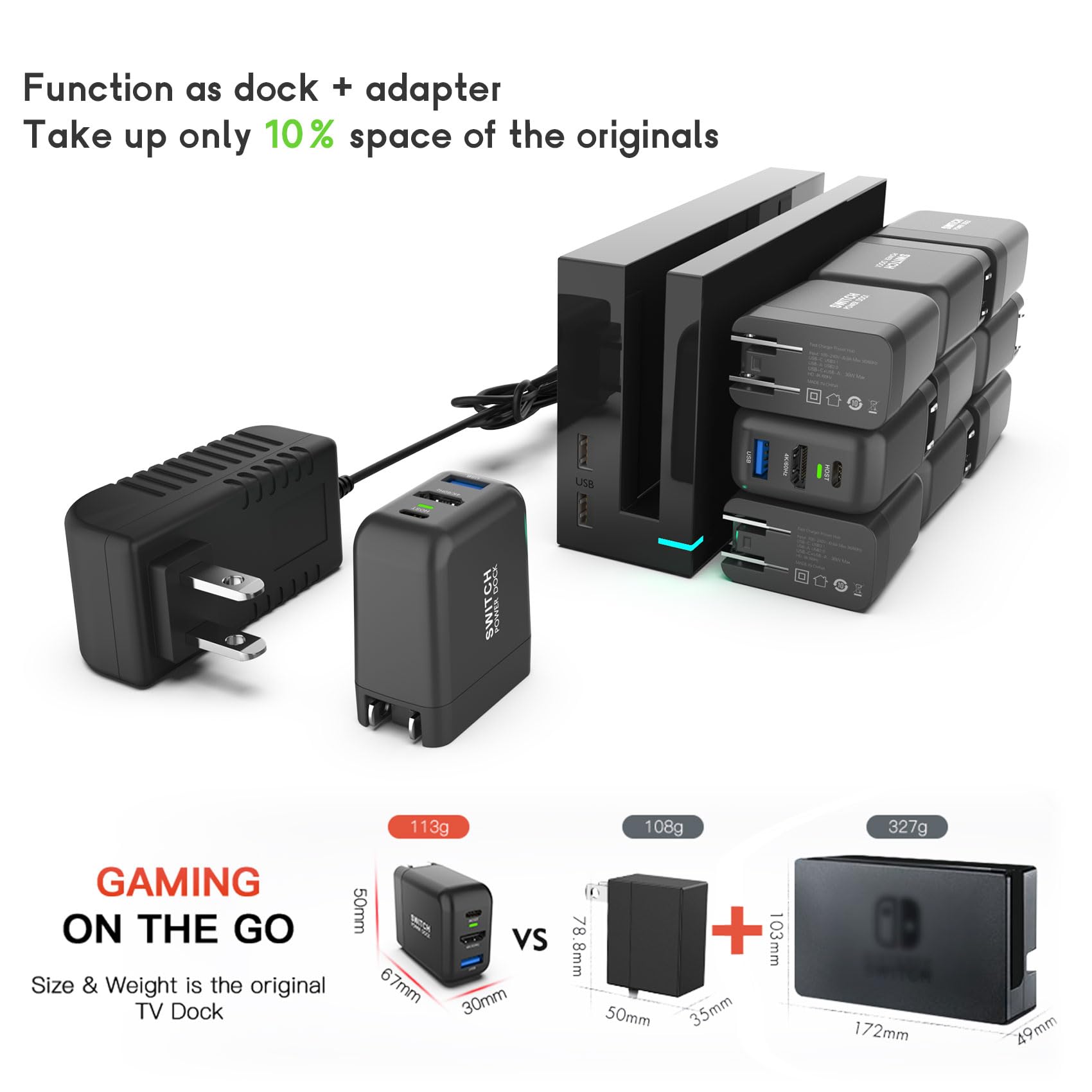 Mirabox 36W Portable TV Docking Station for Nintendo Switch - 4K@60Hz HDMI, USB 2.0 & PD USB-C Fast Charging Ports - Includes Full-Featured USB-C Cable - Perfect for Gaming on TV or Travel Charging