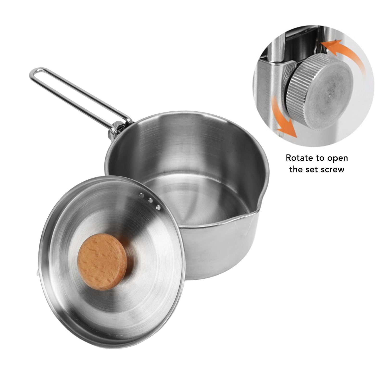 1L 304 Stainless Steel Portable Camping Pot with Foldable Handle - Lightweight Backpacking Cookware for Camping, Hiking & Outdoor Adventures - Perfect for Boiling Water, Cooking Meals & Picnics in the Wilderness