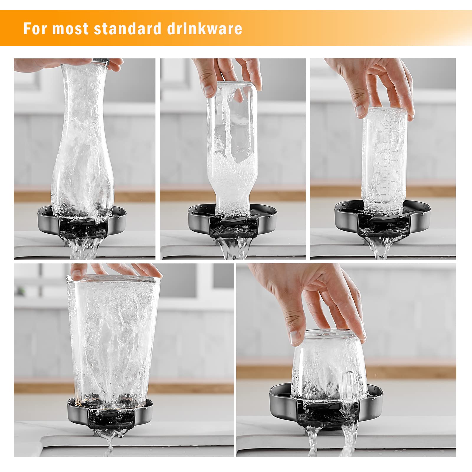 Hoimpro Stainless Steel Glass Rinser for Kitchen Sinks - Matte Black Faucet Mount Cup & Bottle Washer | Bar Accessory & Kitchen Sink Organizer | Perfect for Wine Glasses, Baby Bottles & Dish Cleaning