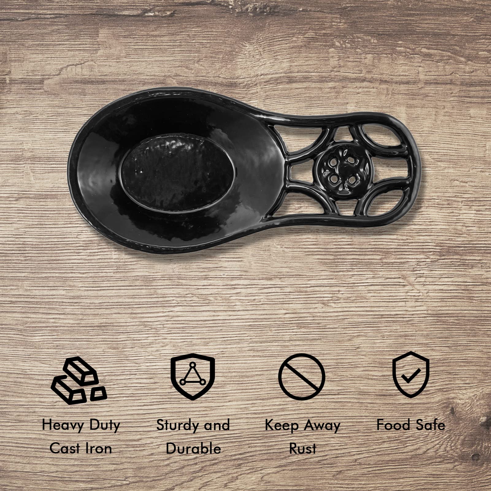 Cast Iron Spoon Rest for Stove Top - Heavy Duty Utensil Holder, Dishwasher Safe Kitchen Accessory, Black - Perfect for Cooking and Serving on Countertops